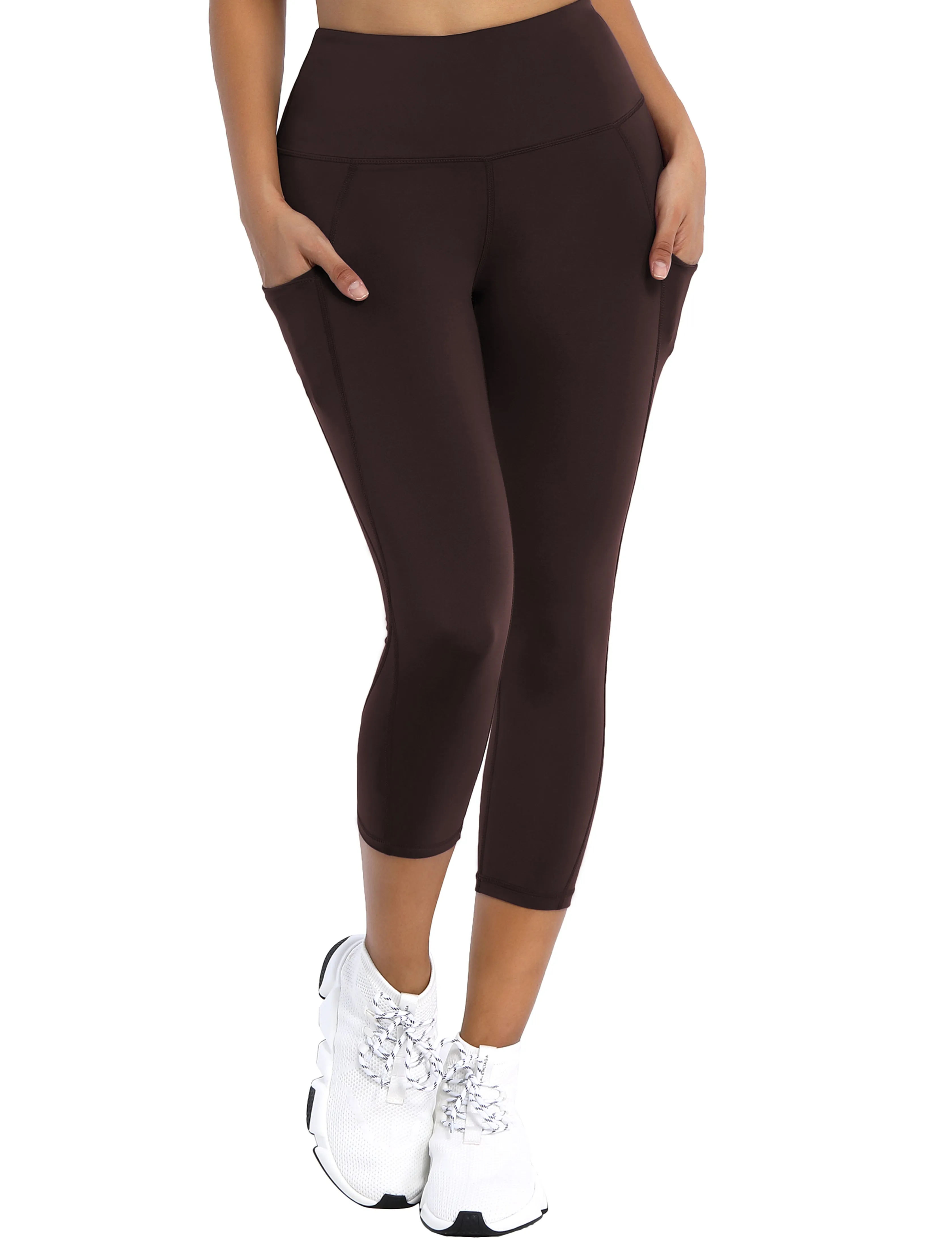19" High Waist Side Pockets Capris mahoganymaroon_yoga