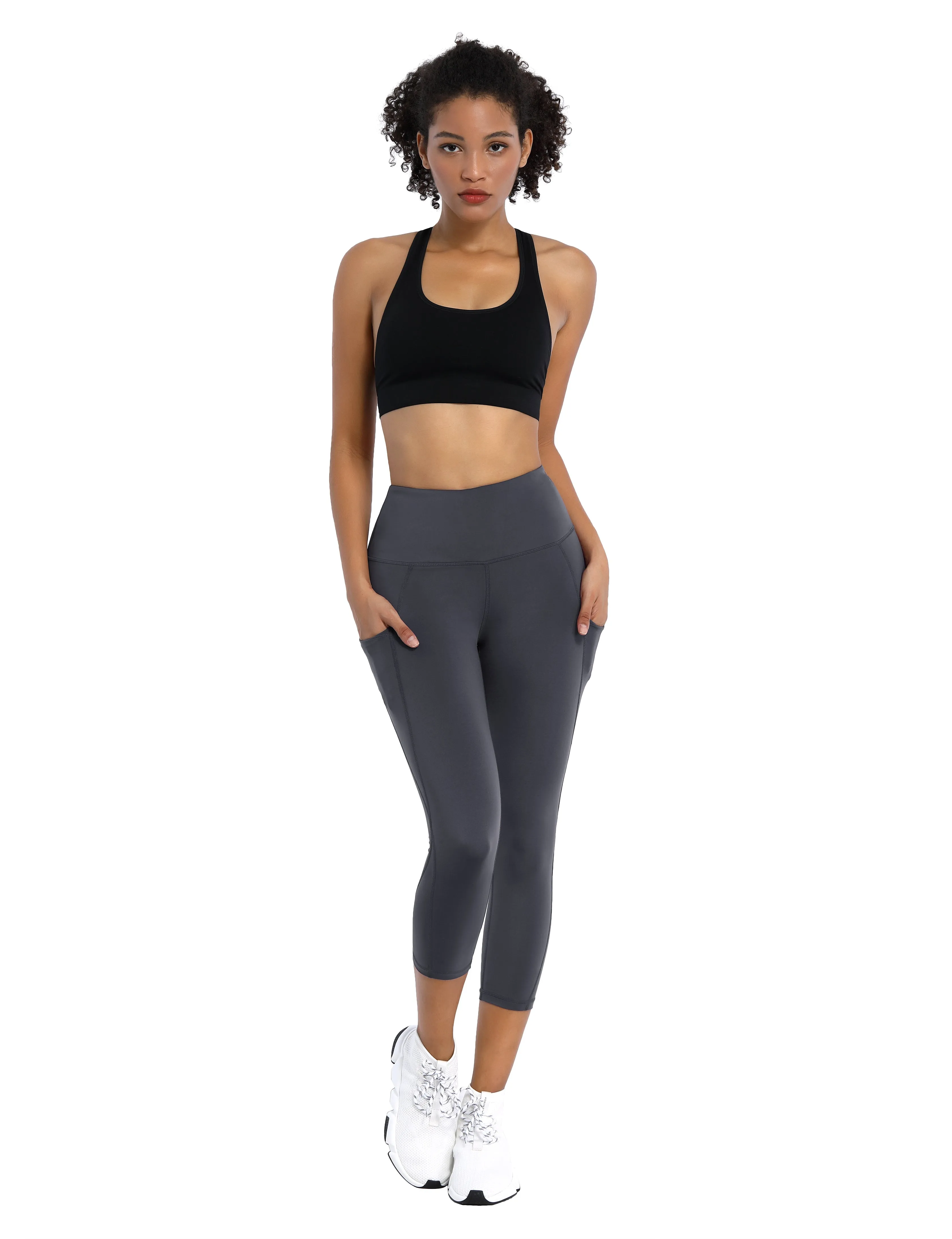 19" High Waist Side Pockets Capris shadowcharcoal_yoga