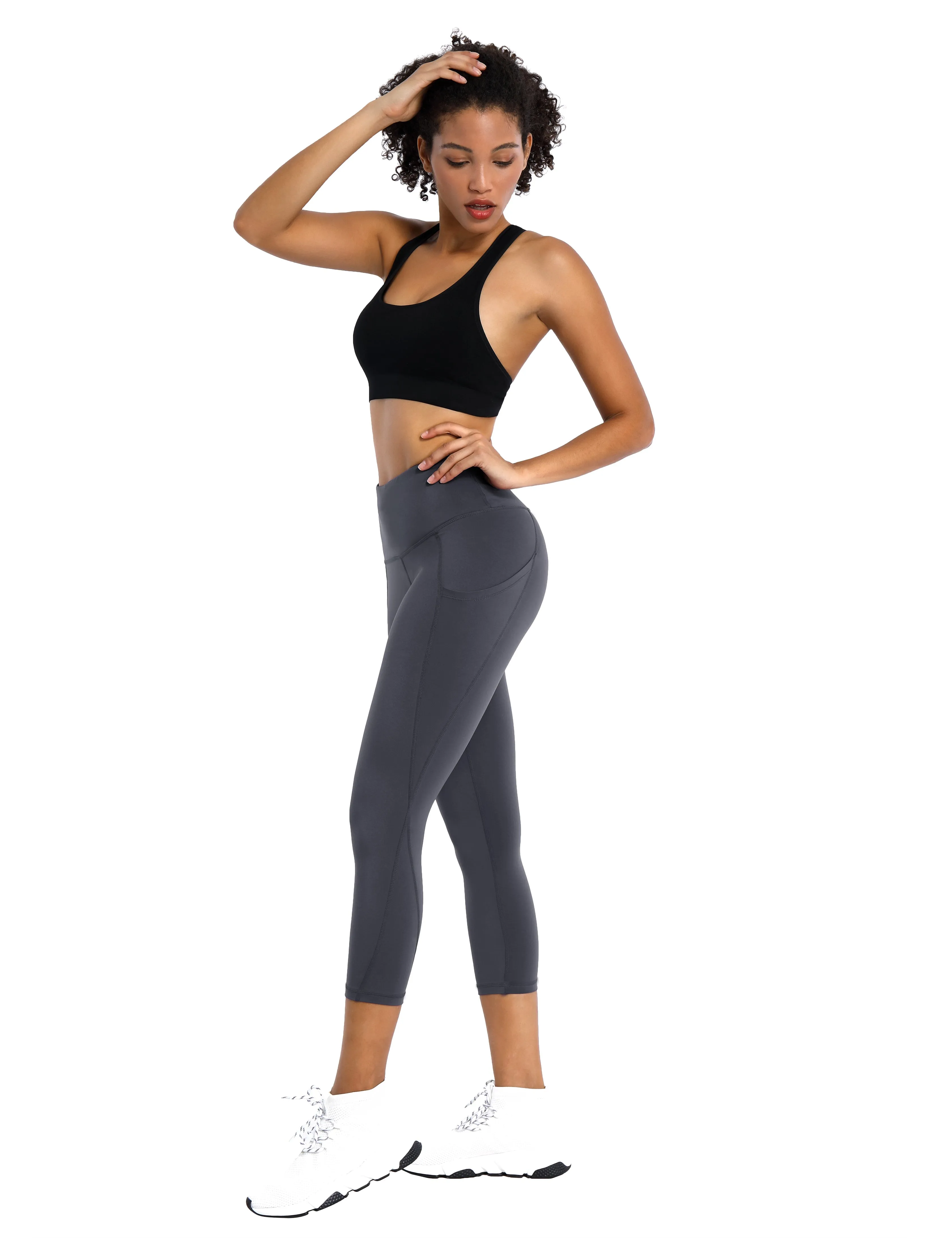19" High Waist Side Pockets Capris shadowcharcoal_yoga