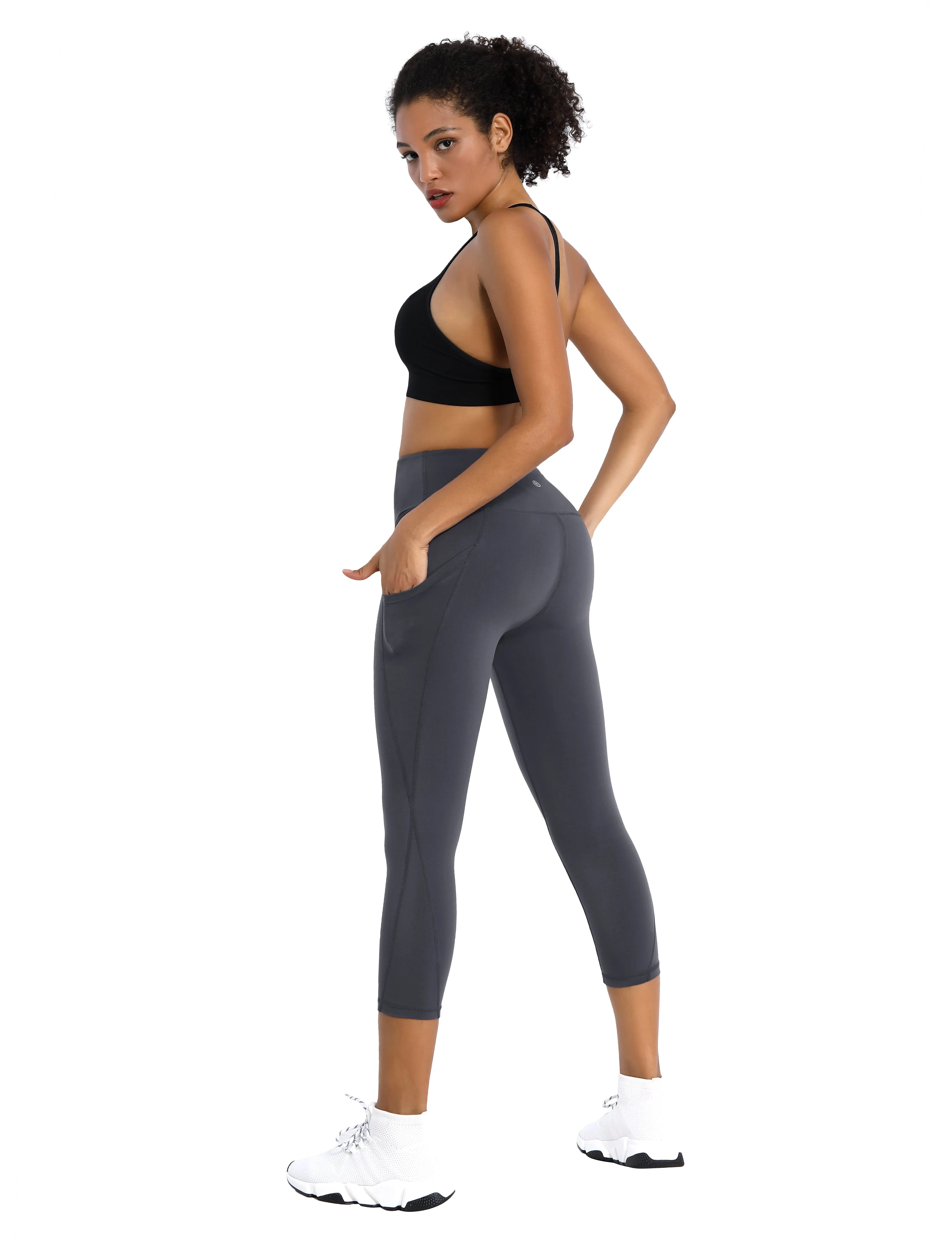 19" High Waist Side Pockets Capris shadowcharcoal_yoga