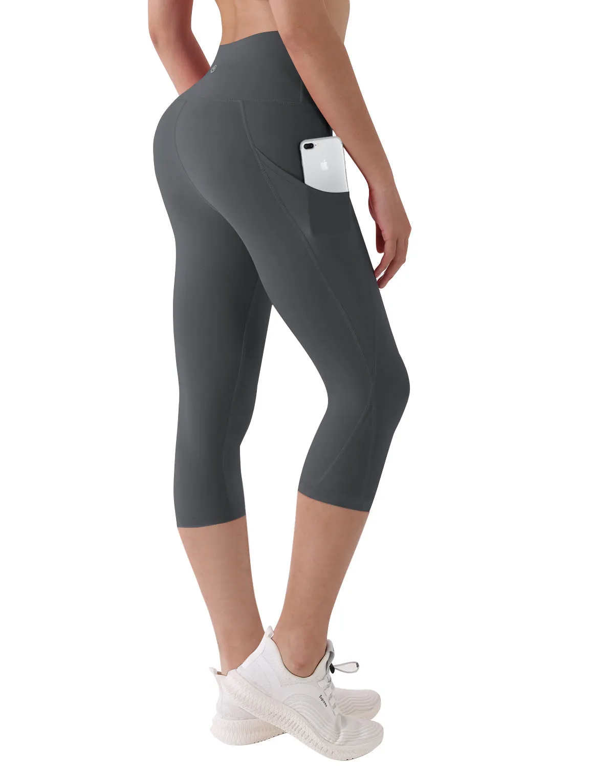 19" High Waist Side Pockets Capris shadowcharcoal_yoga