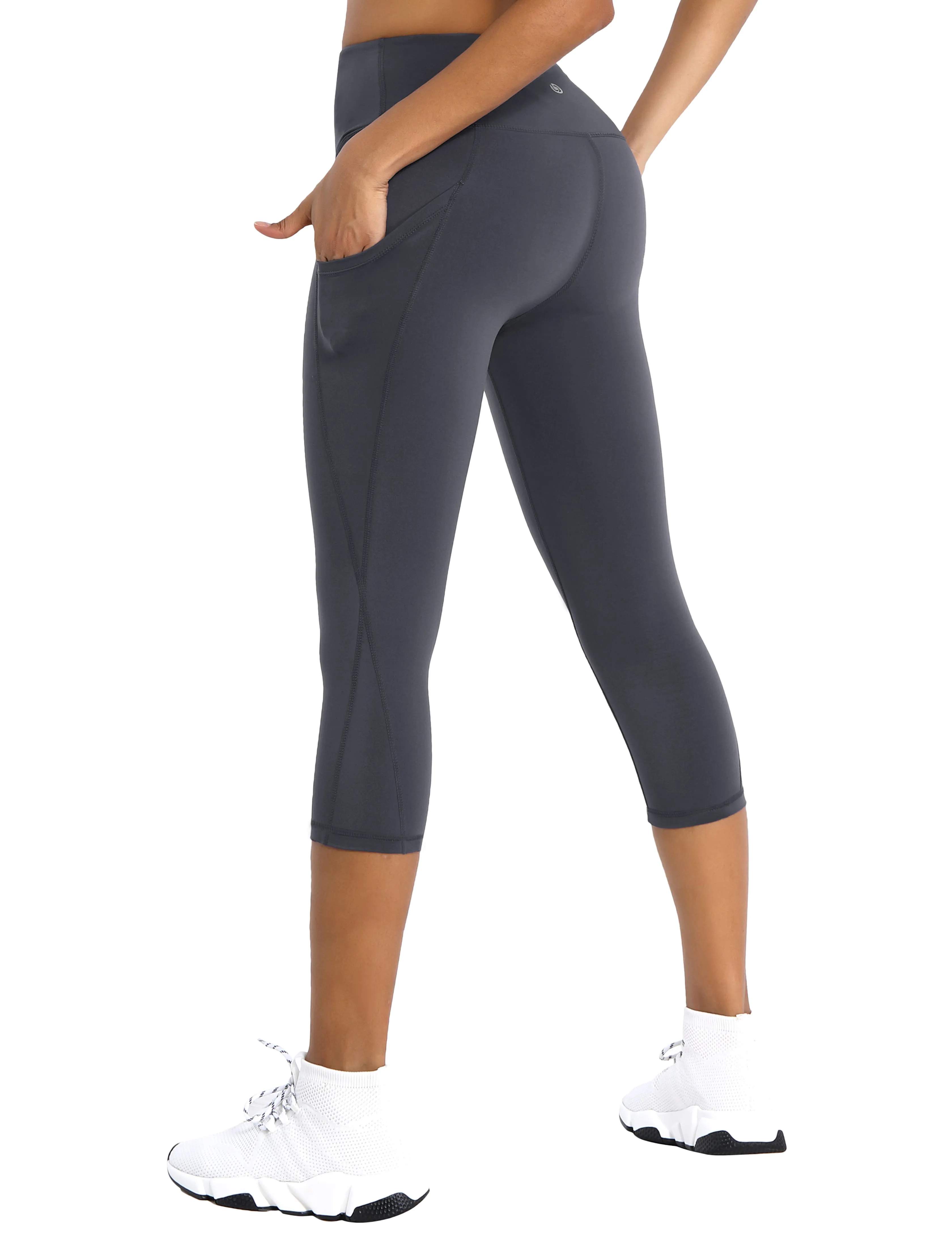 19" High Waist Side Pockets Capris shadowcharcoal_yoga