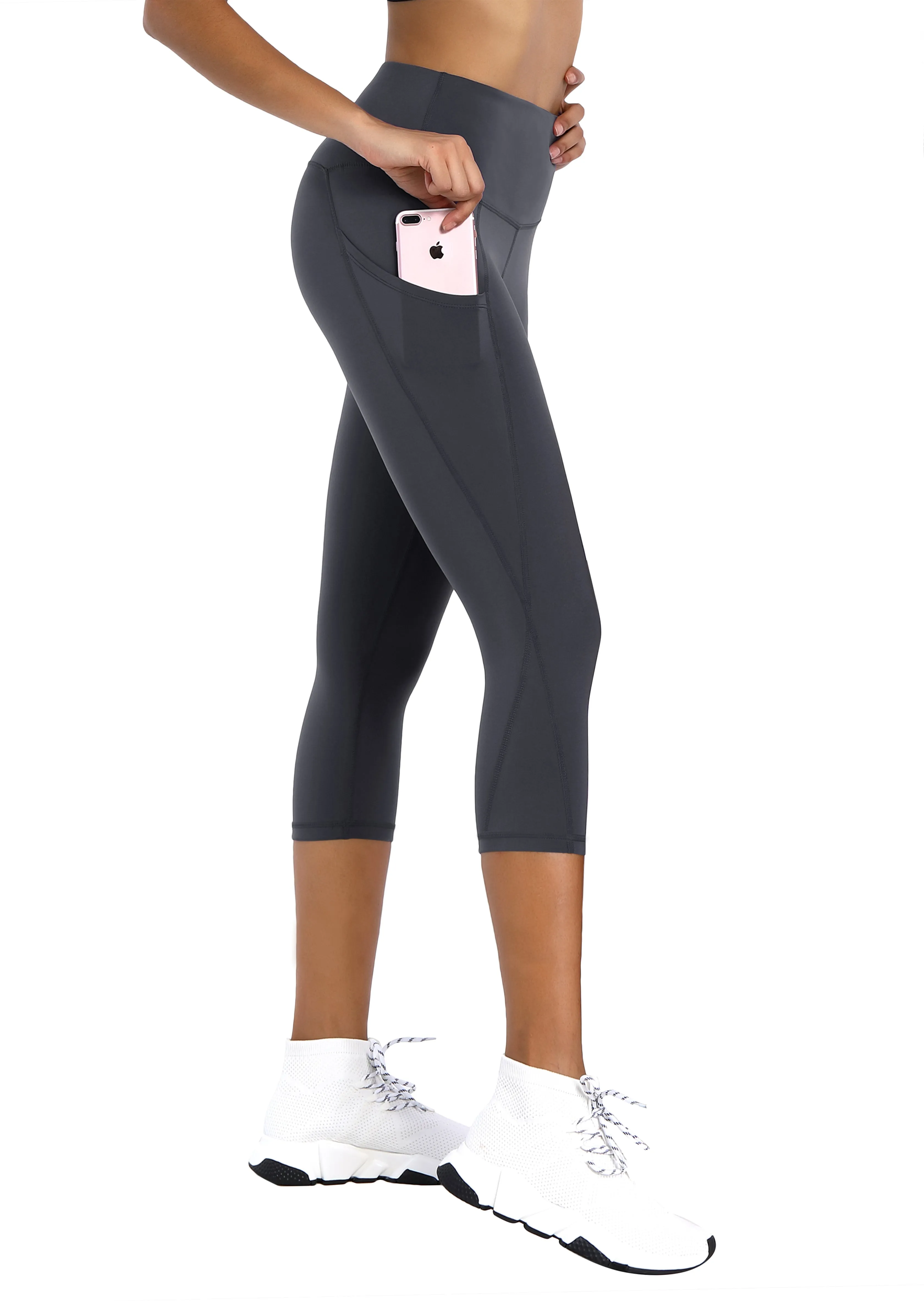 19" High Waist Side Pockets Capris shadowcharcoal_yoga