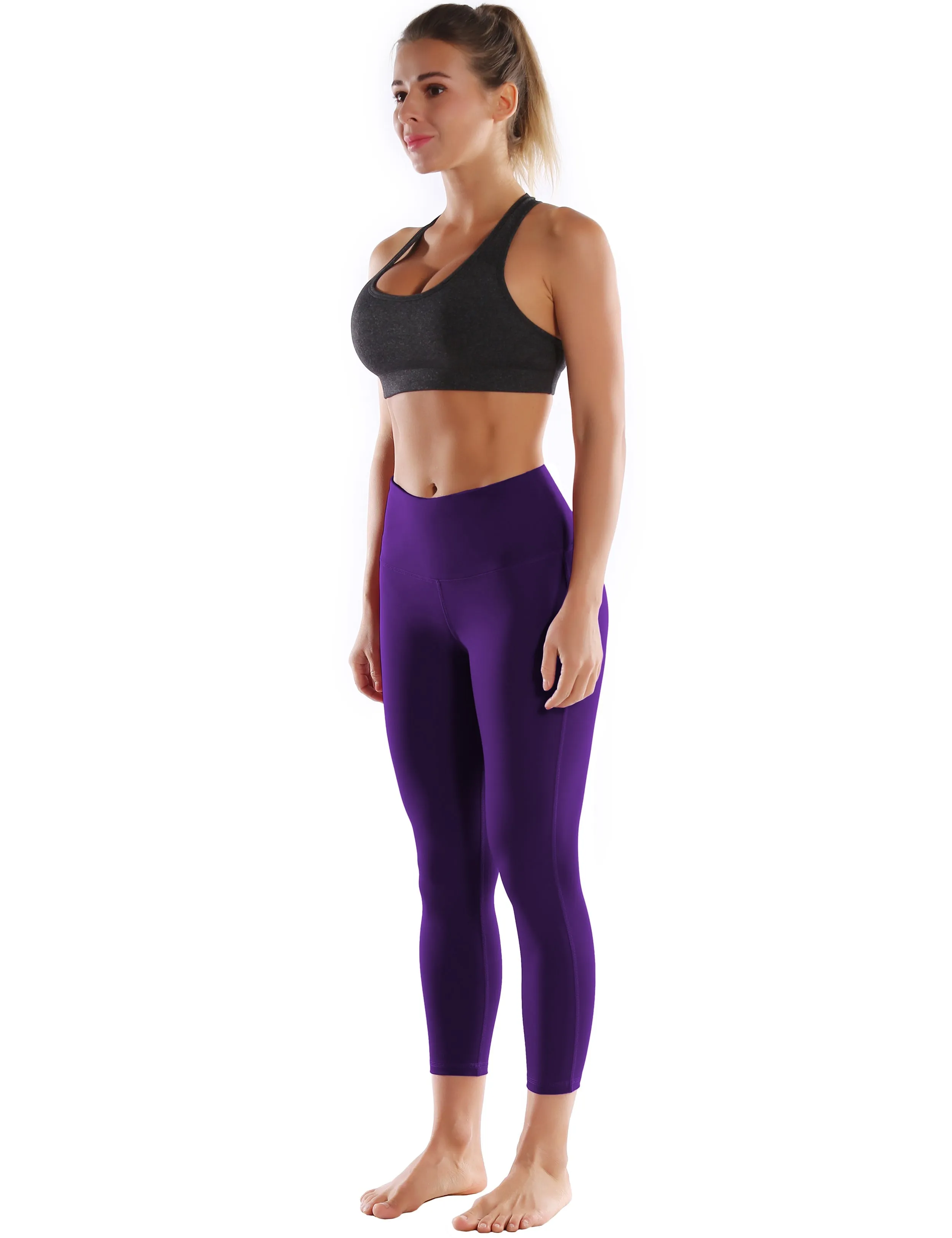 22" High Waist Side Line Capris eggplantpurple_yoga