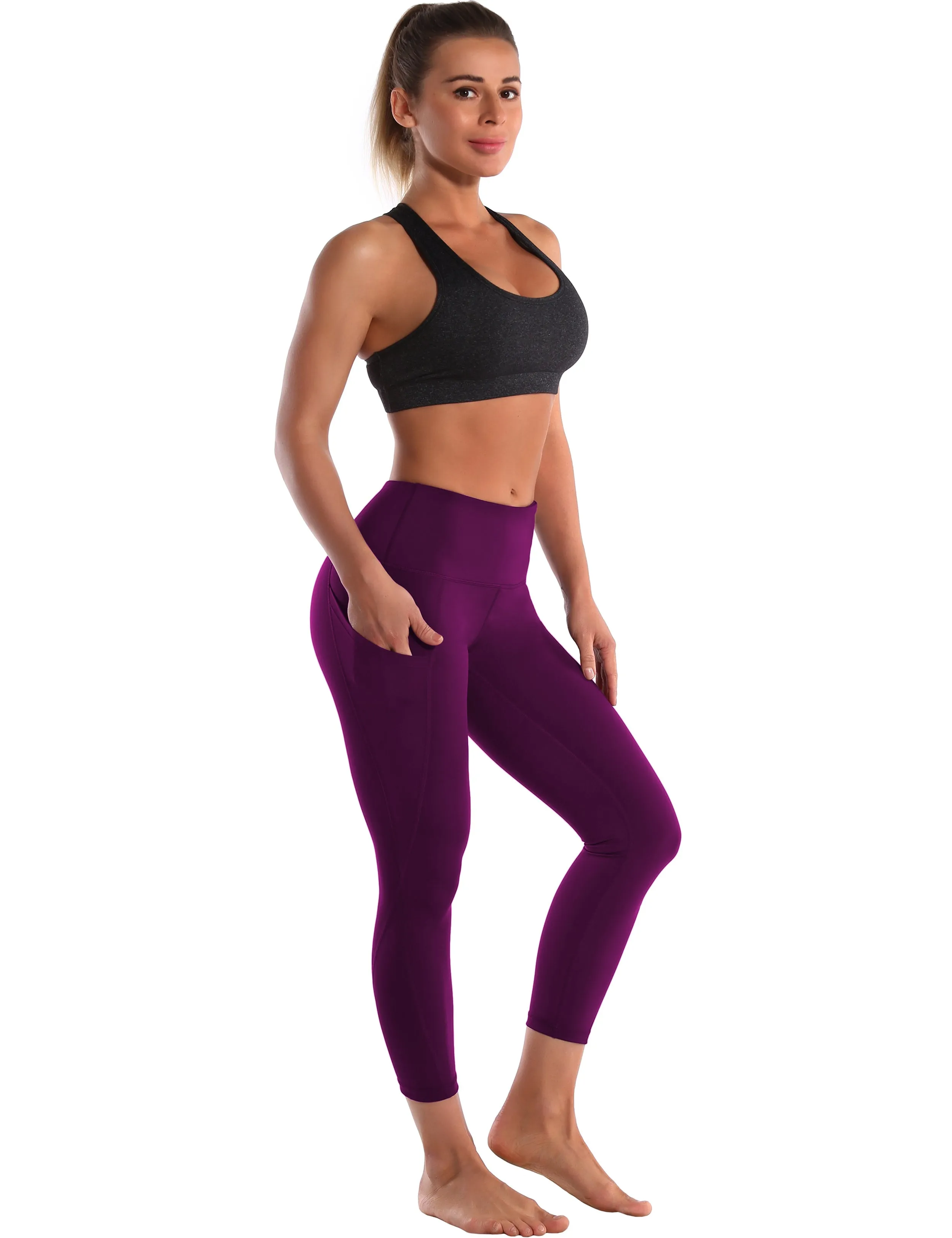22" High Waist Side Pockets Capris plum_yoga