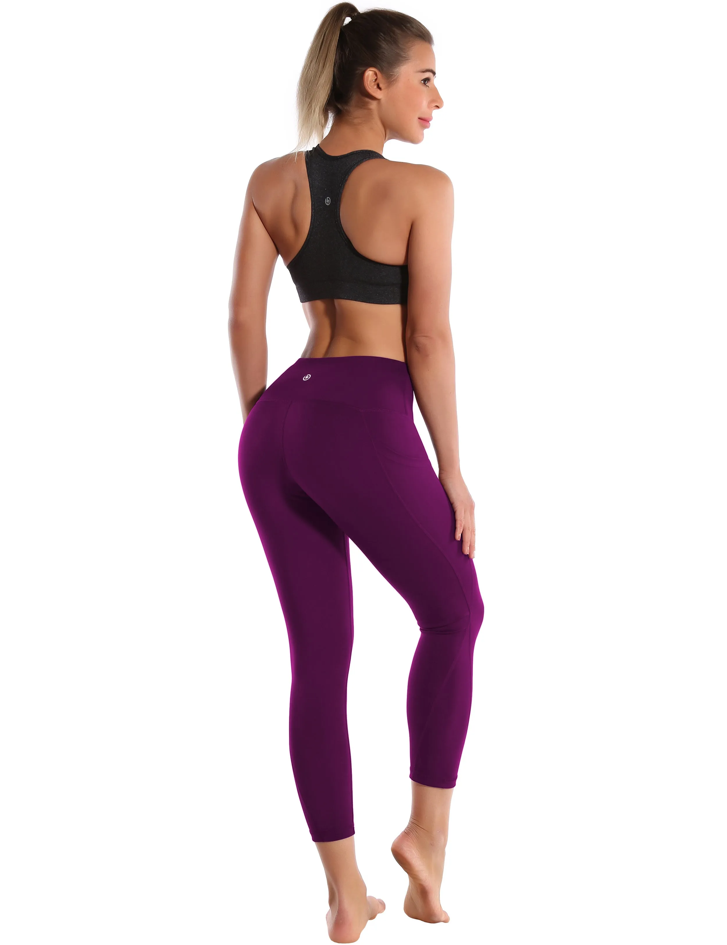 22" High Waist Side Pockets Capris plum_yoga