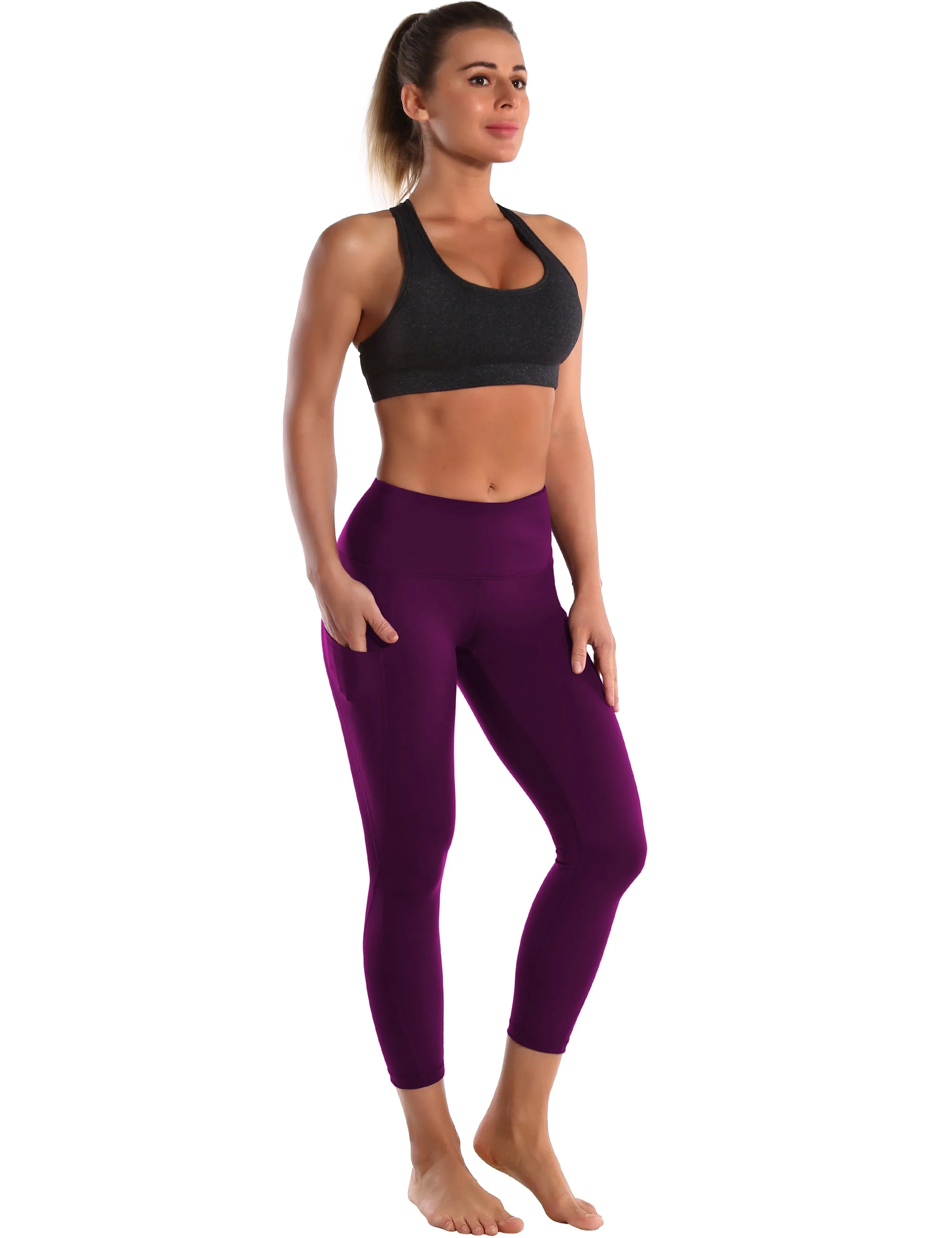 22" High Waist Side Pockets Capris plum_yoga