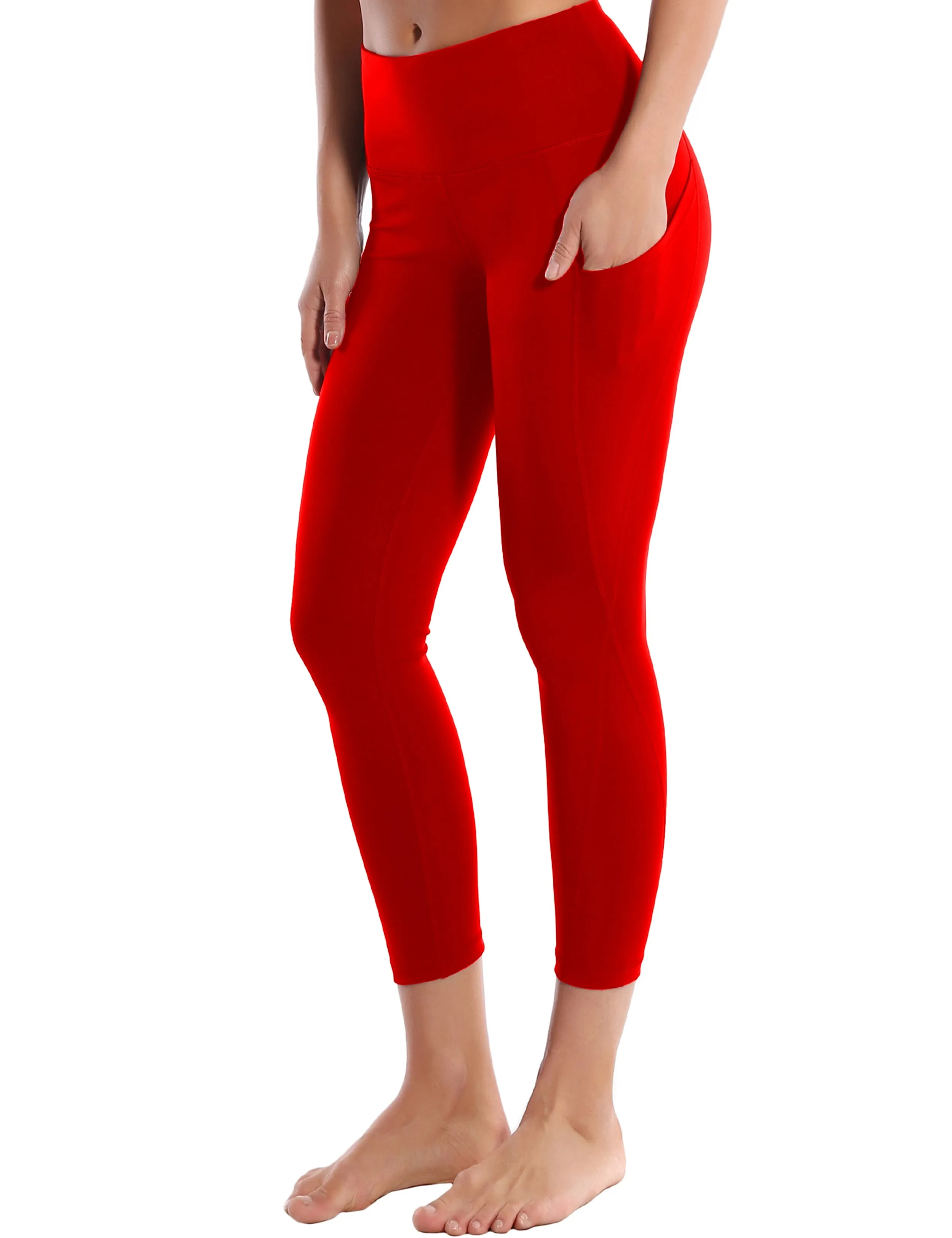 22" High Waist Side Pockets Capris scarlet_yoga