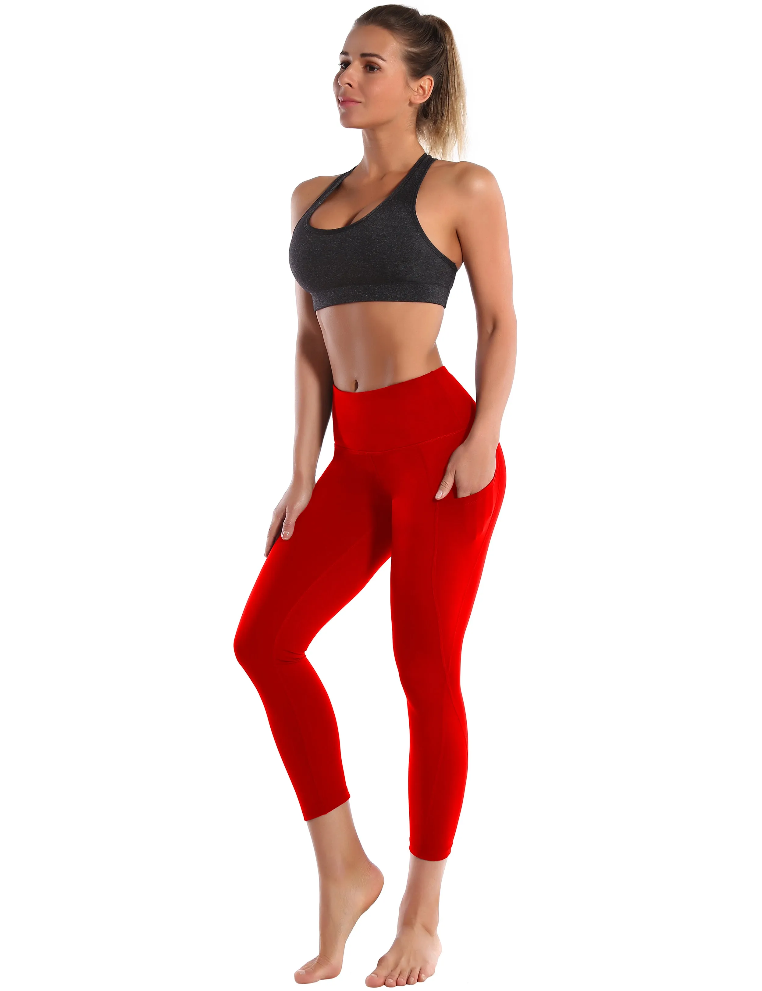 22" High Waist Side Pockets Capris scarlet_yoga