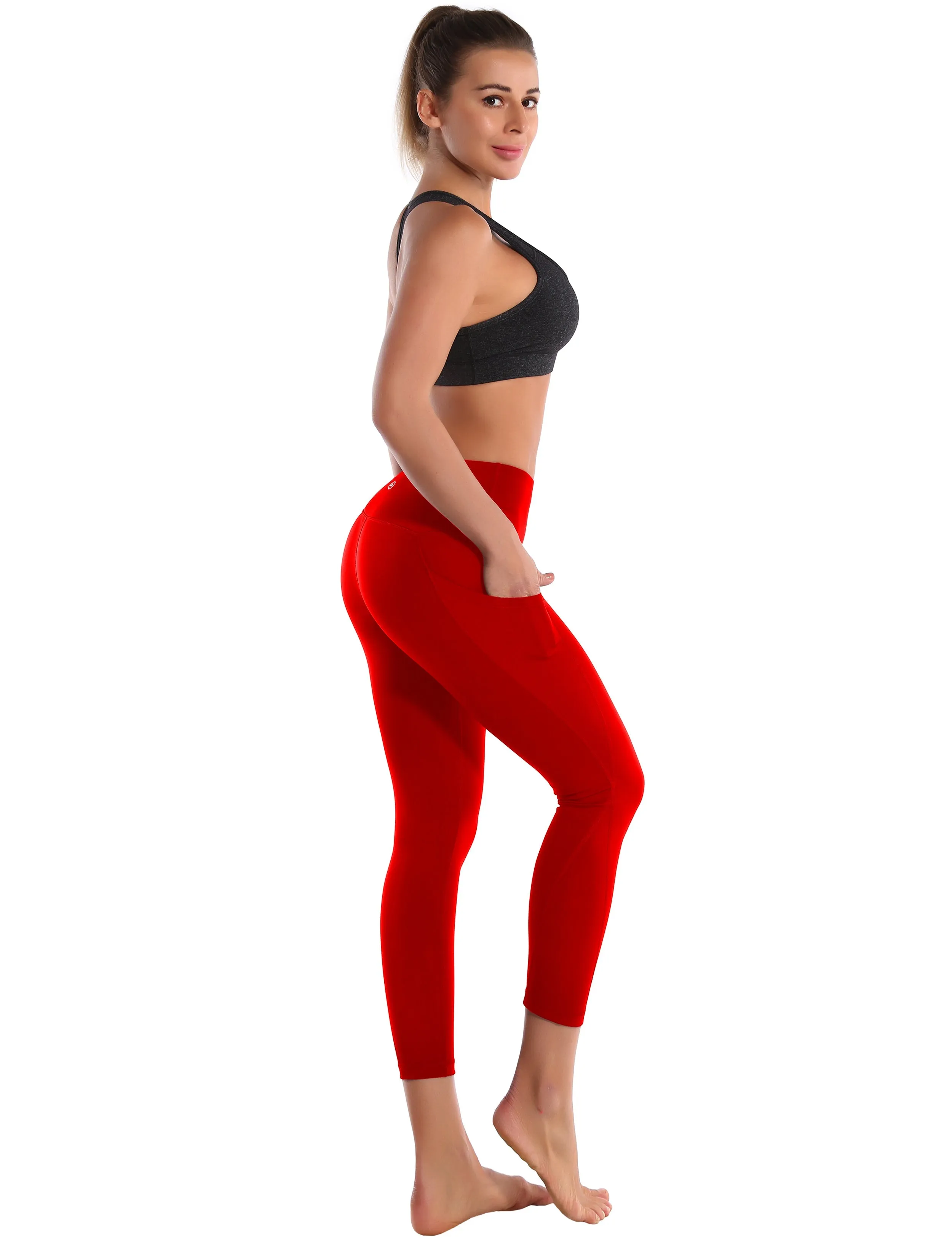 22" High Waist Side Pockets Capris scarlet_yoga