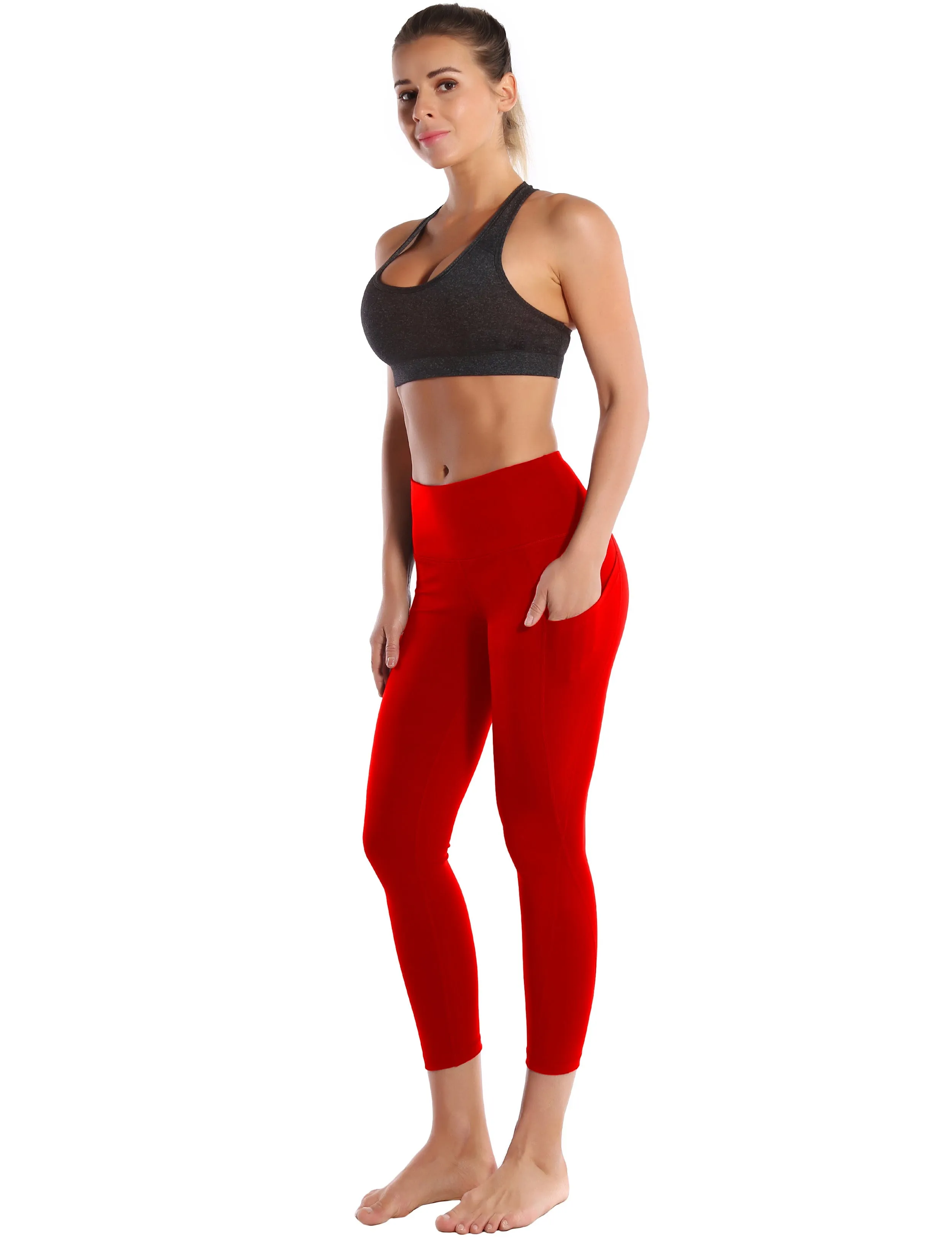 22" High Waist Side Pockets Capris scarlet_yoga