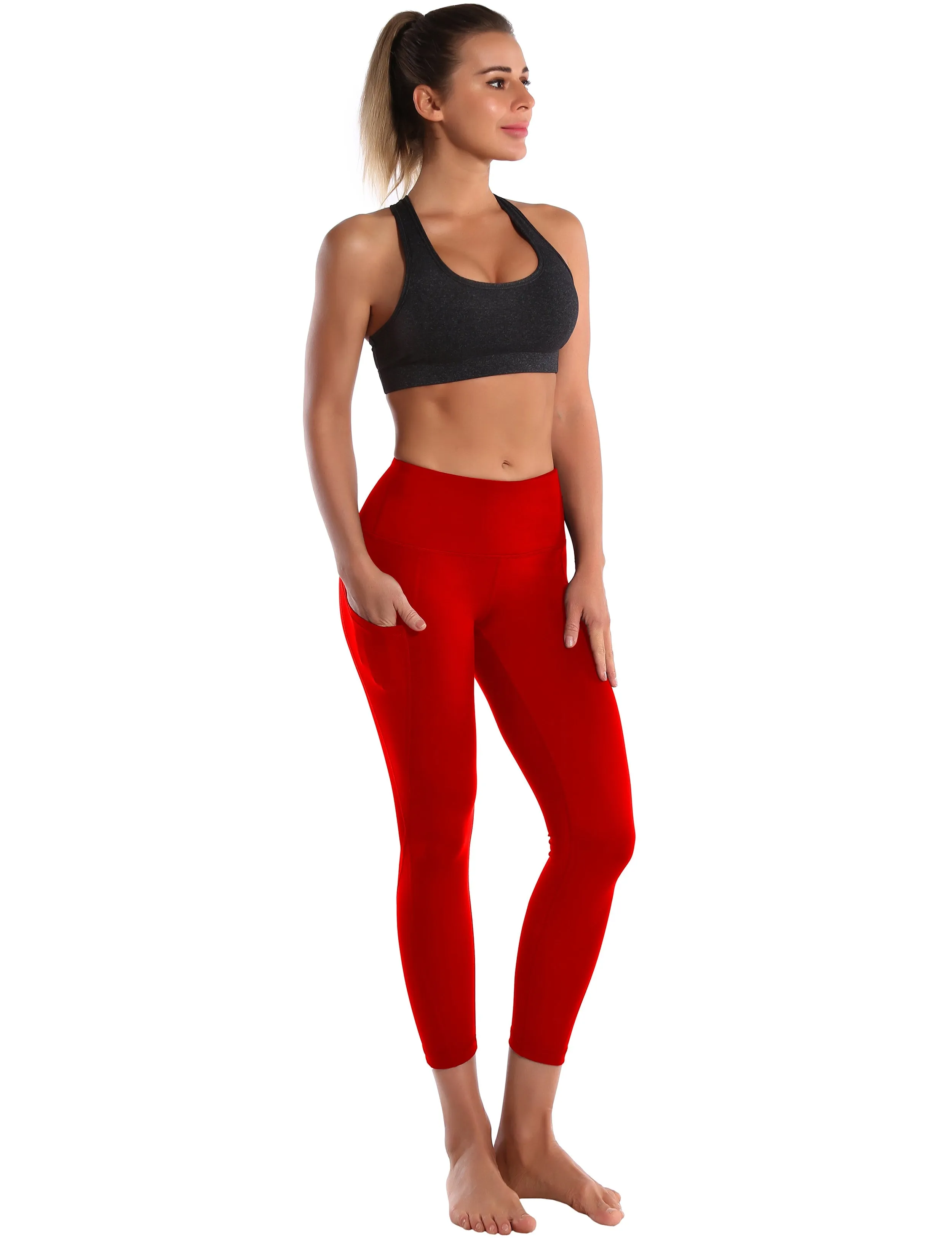 22" High Waist Side Pockets Capris scarlet_yoga