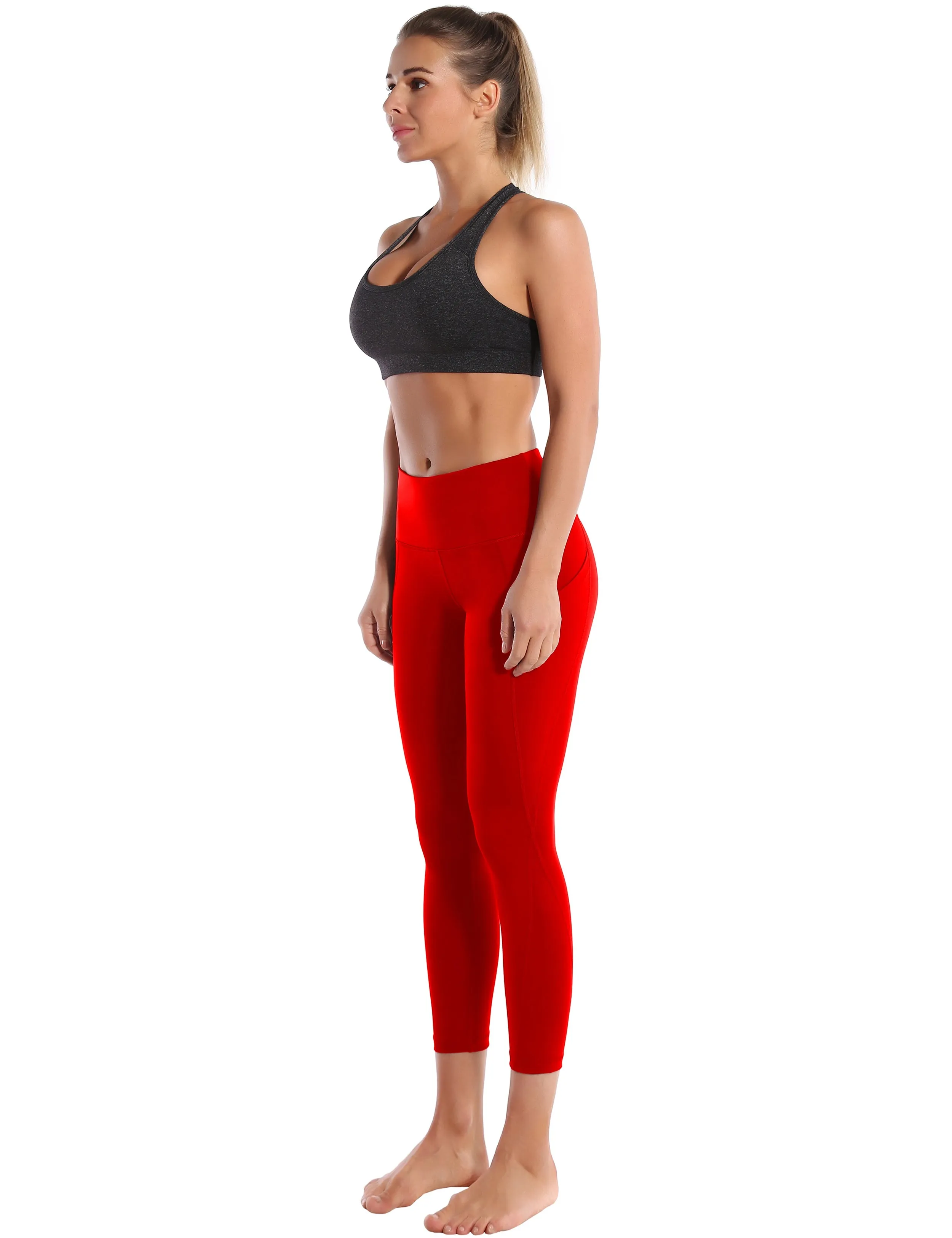 22" High Waist Side Pockets Capris scarlet_yoga