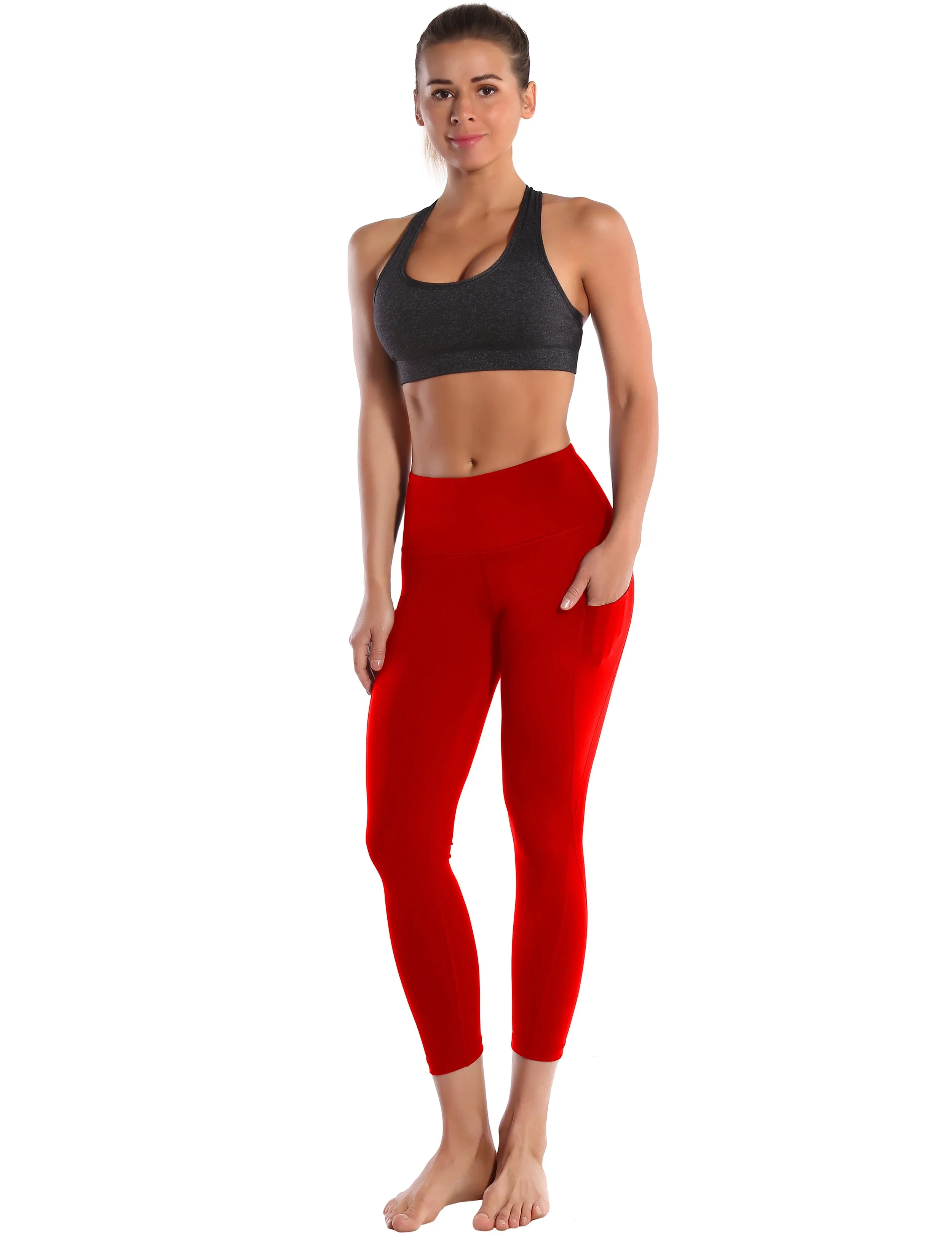 22" High Waist Side Pockets Capris scarlet_yoga