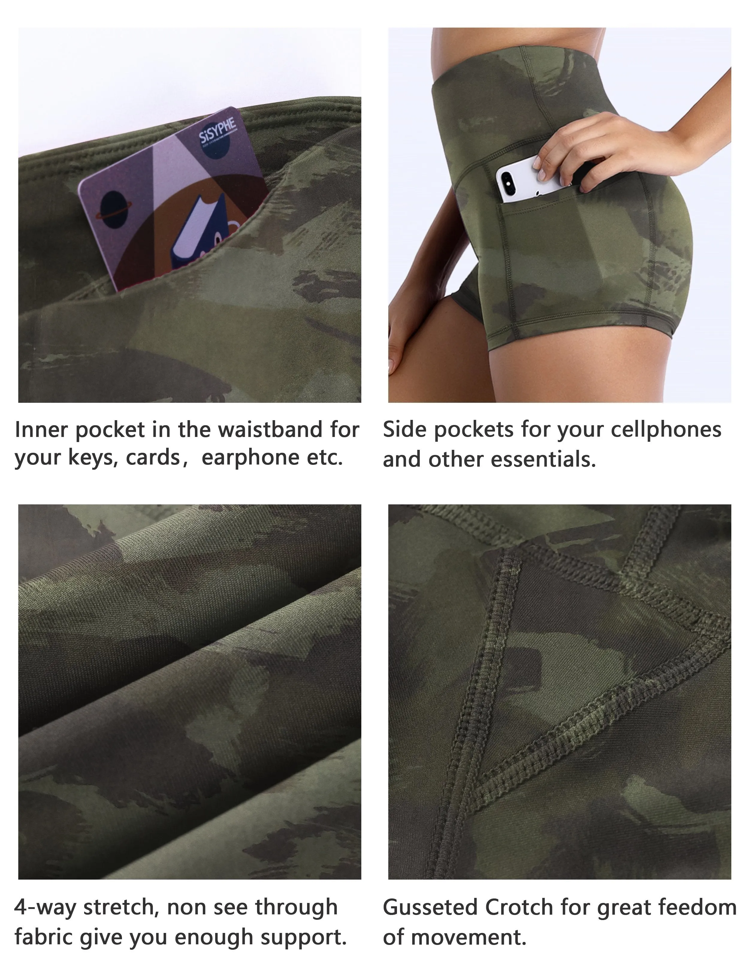 2.5" Printed Side Pockets Yoga Shorts green brushcamo ins_yoga