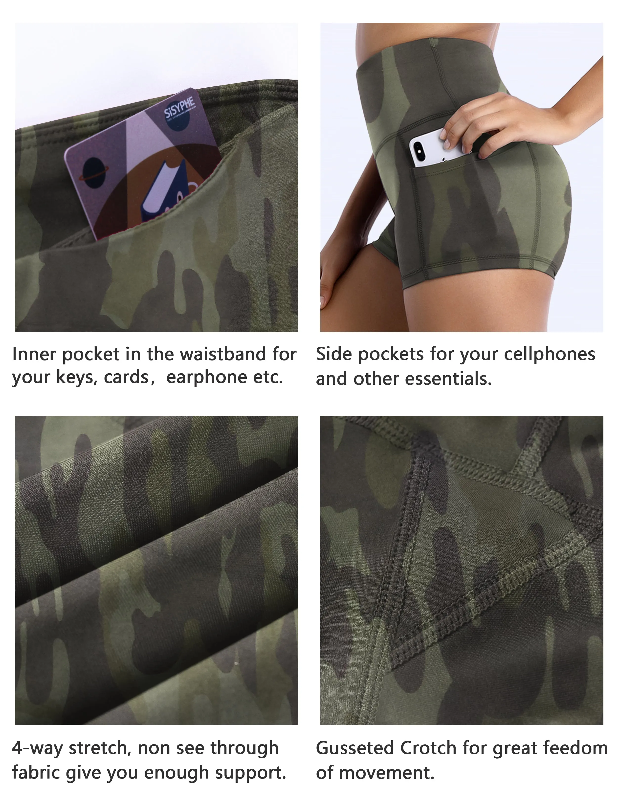 2.5" Printed Side Pockets Yoga Shorts green camo_yoga
