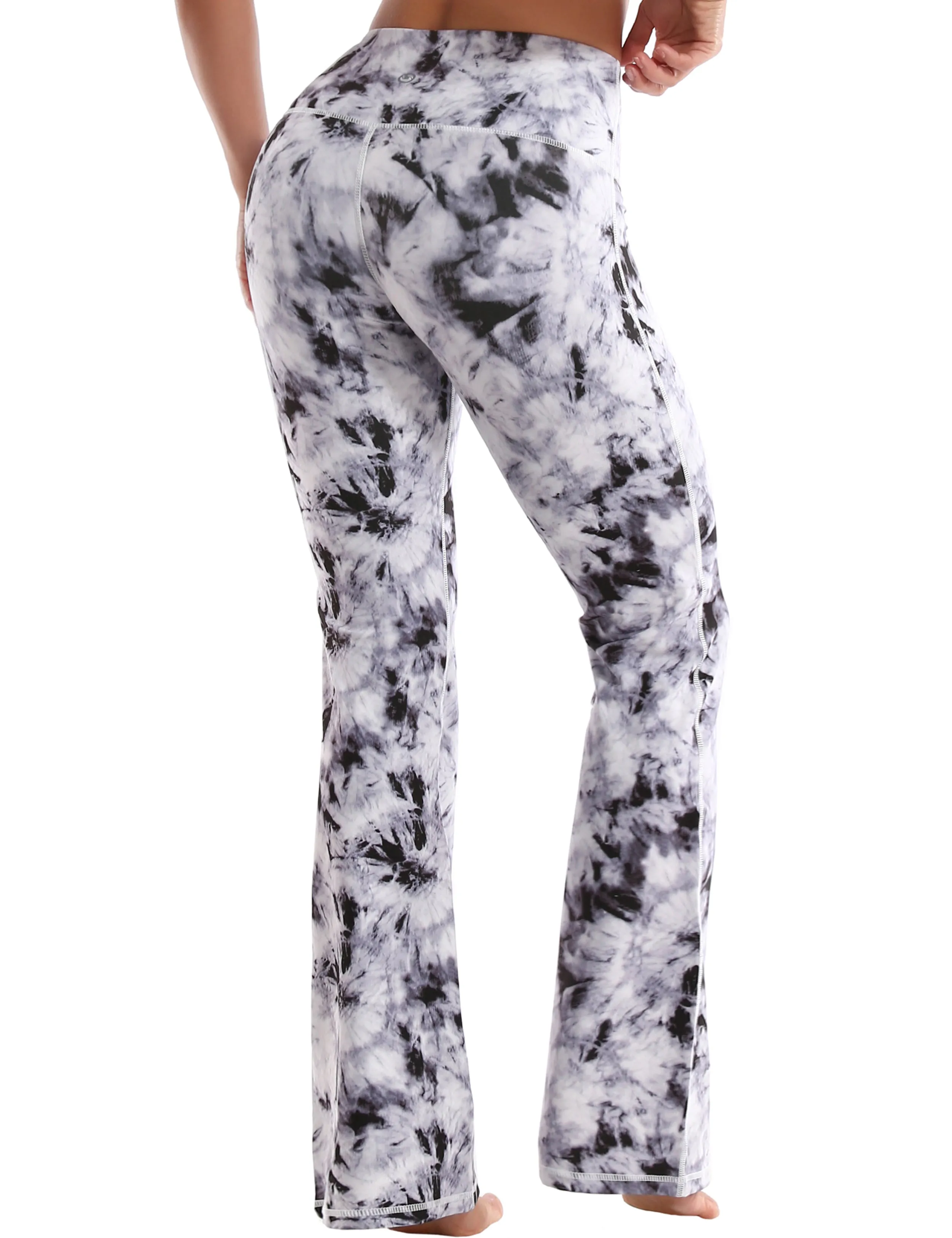 29" 31" 33" 35" 37" High Waist Printed Bootcut Leggings Black Dandelion_yoga