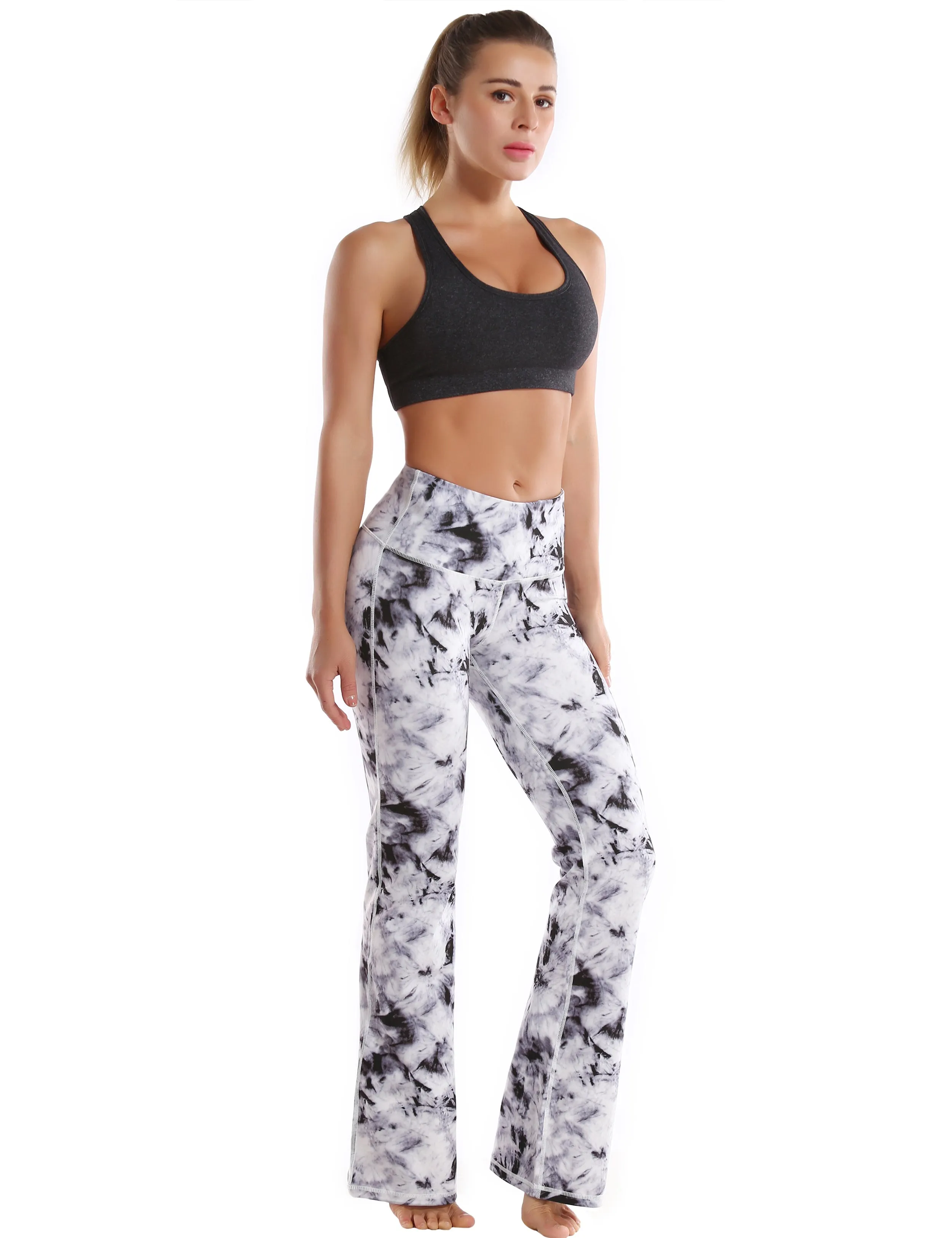 29" 31" 33" 35" 37" High Waist Printed Bootcut Leggings Black Dandelion_yoga