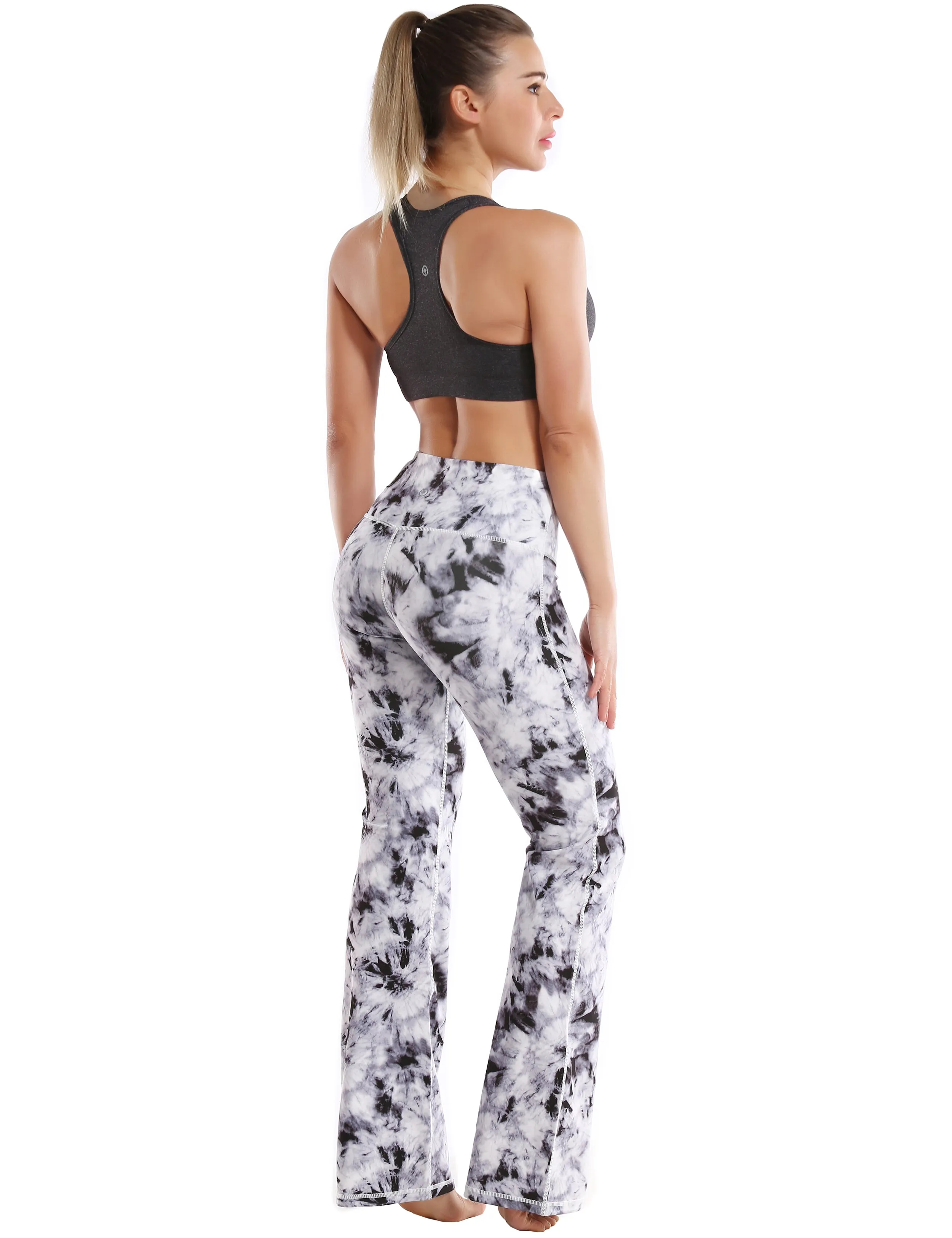29" 31" 33" 35" 37" High Waist Printed Bootcut Leggings Black Dandelion_yoga