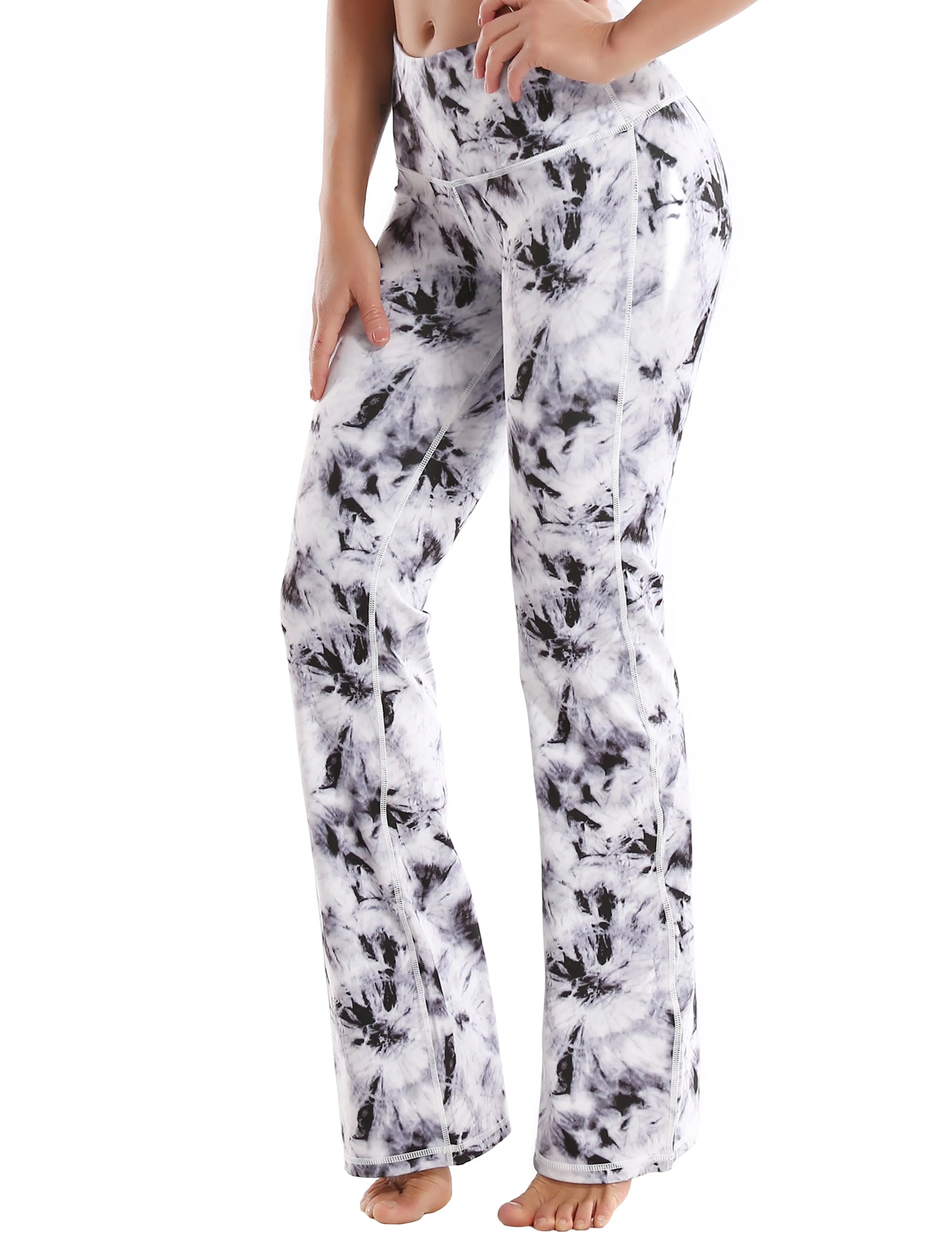 29" 31" 33" 35" 37" High Waist Printed Bootcut Leggings Black Dandelion_yoga