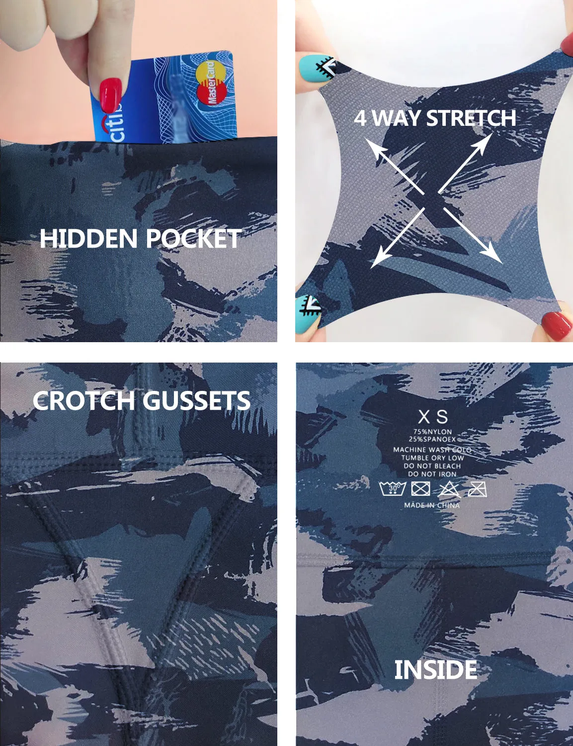 29" 31" 33" 35" 37" High Waist Printed Bootcut Leggings navy brushcamo_yoga