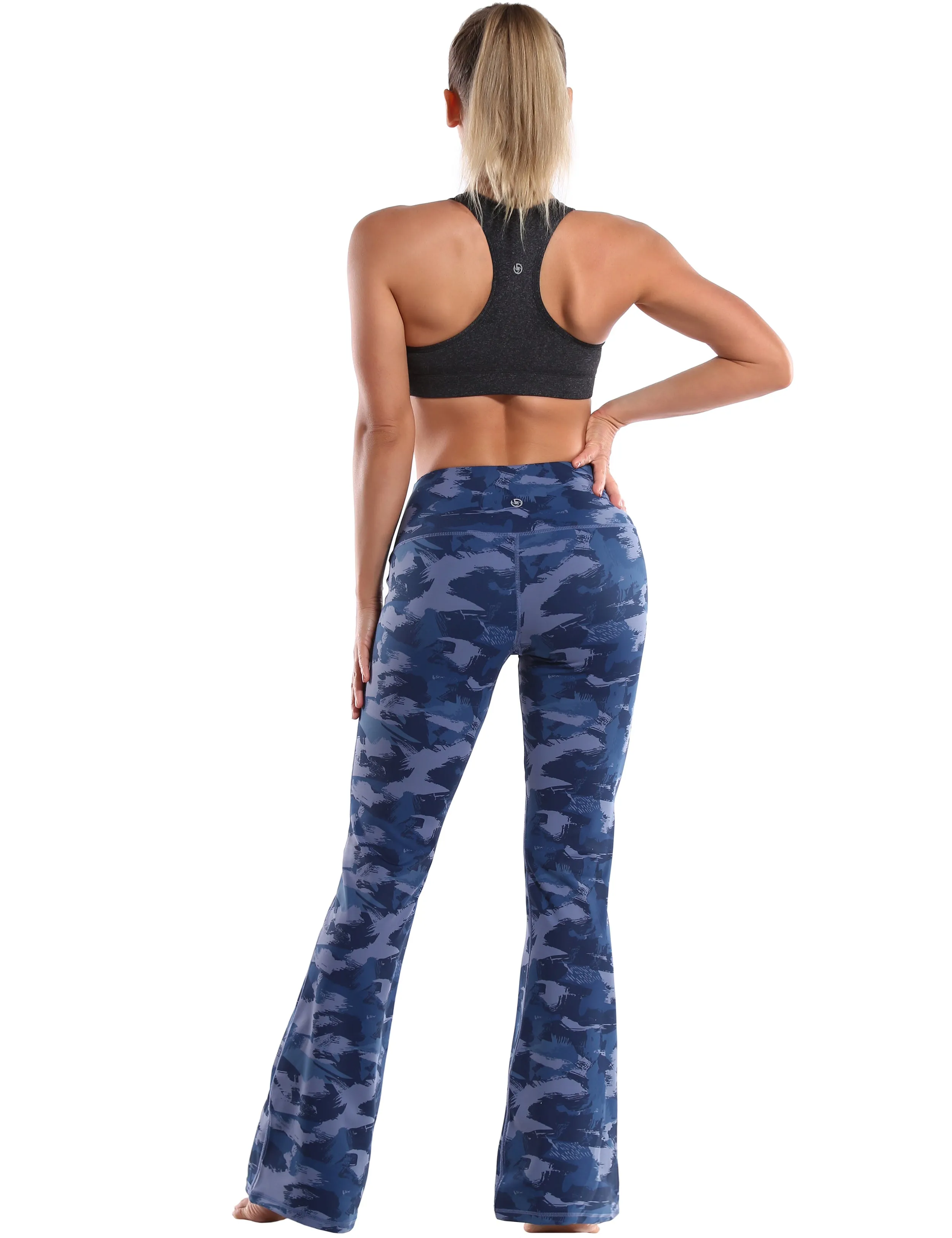 29" 31" 33" 35" 37" High Waist Printed Bootcut Leggings navy brushcamo_yoga
