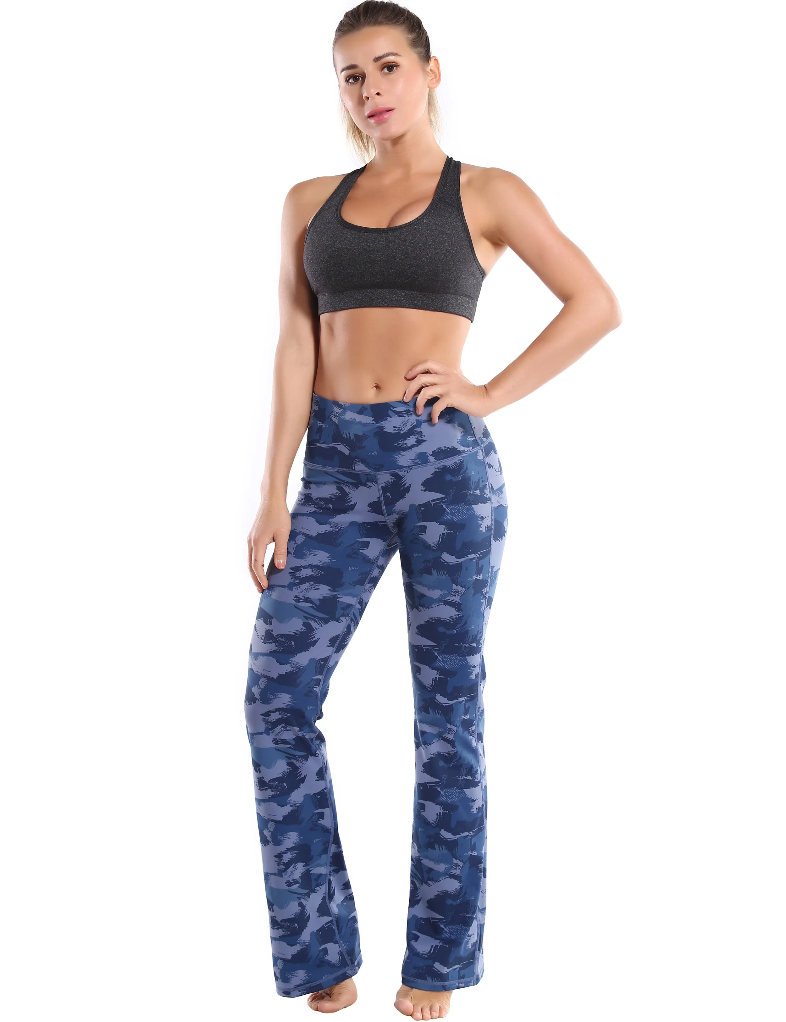 29" 31" 33" 35" 37" High Waist Printed Bootcut Leggings navy brushcamo_yoga