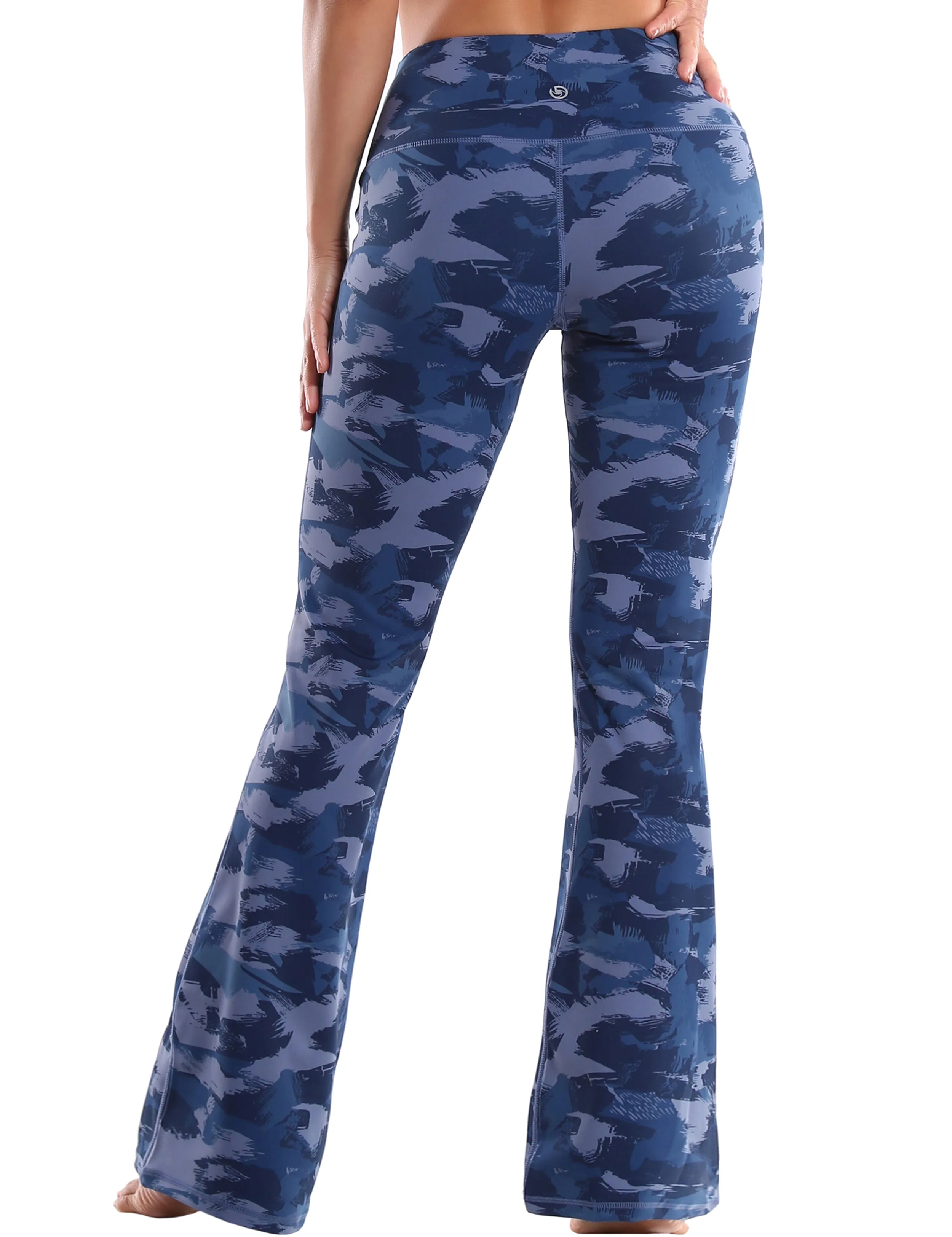29" 31" 33" 35" 37" High Waist Printed Bootcut Leggings navy brushcamo_yoga