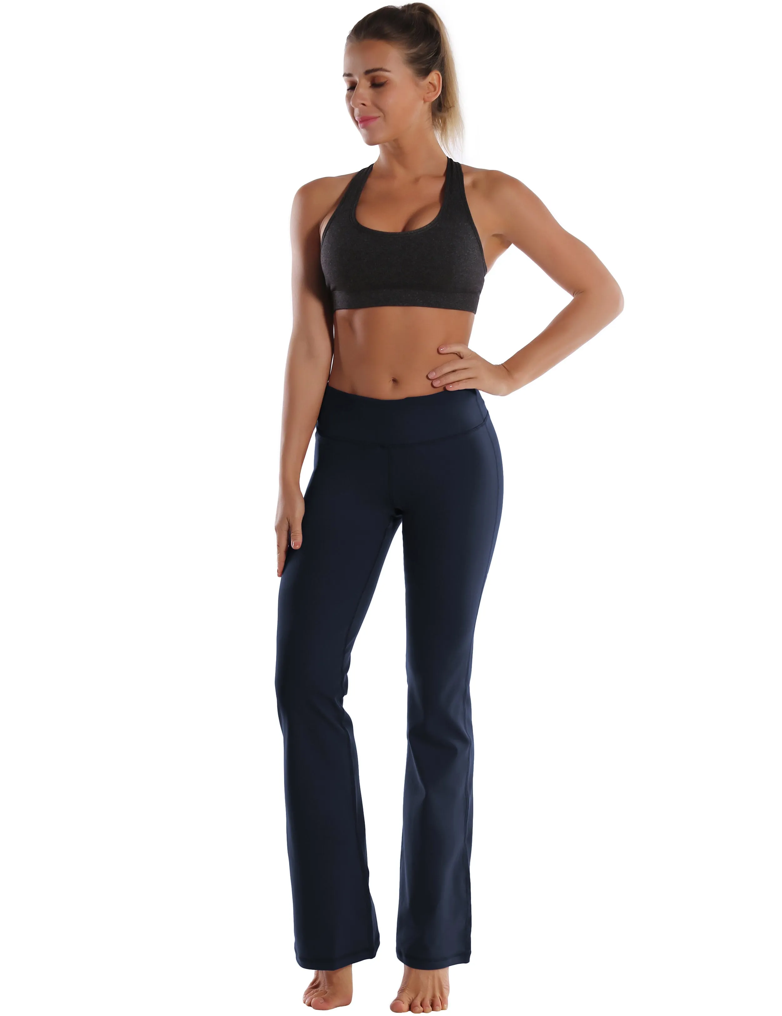 29" 31" 33" 35" Cotton Nylon Bootcut Leggings darknavy_yoga
