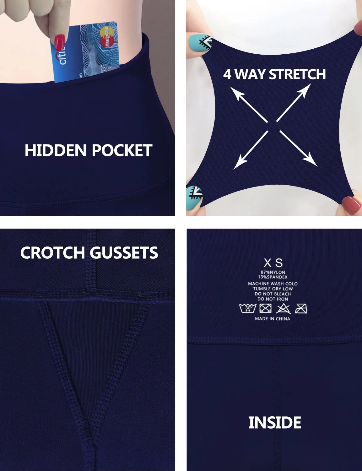 29" 31" 33" 35" Cotton Nylon Bootcut Leggings navy_yoga
