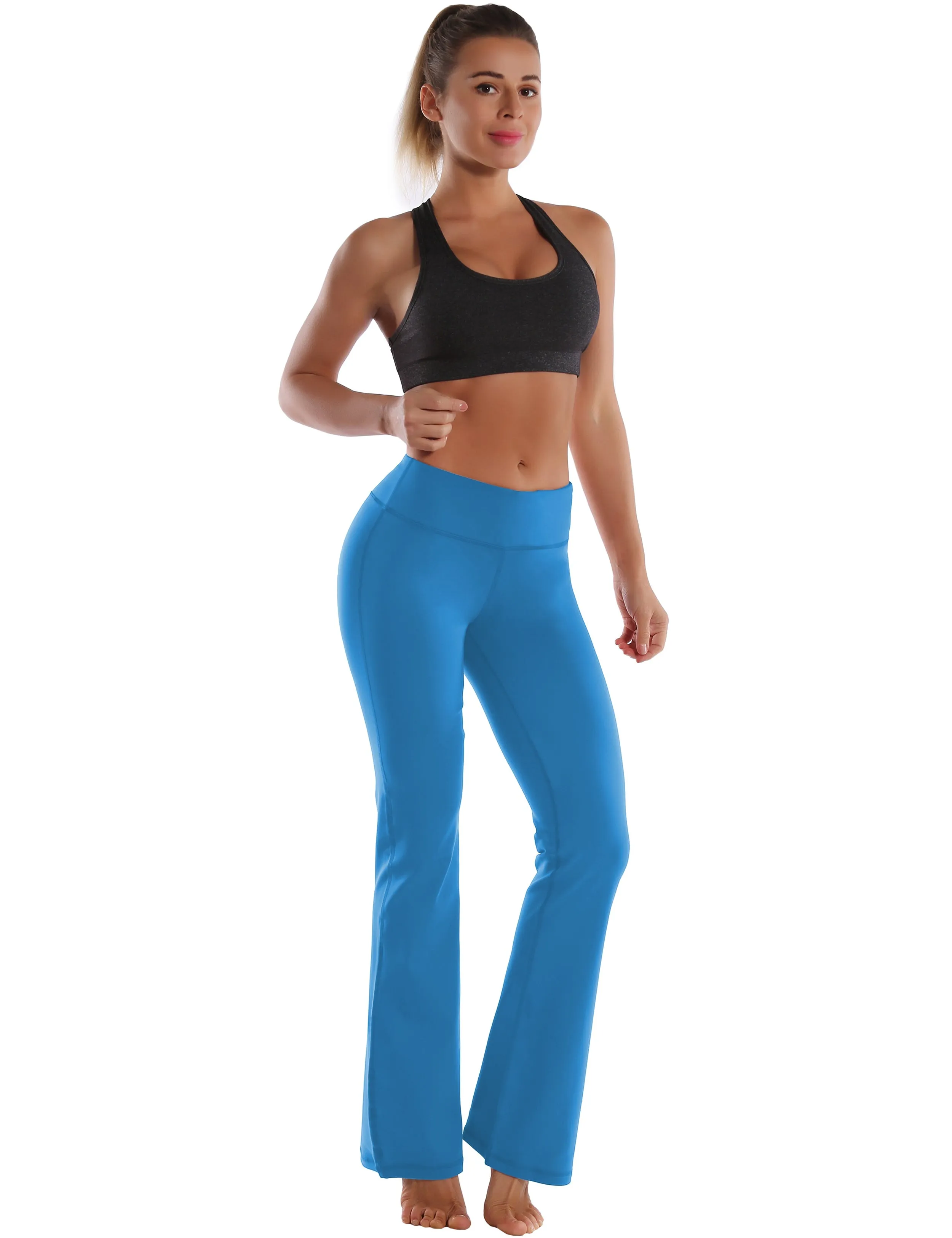 29" 31" 33" 35" Cotton Nylon Bootcut Leggings peacockblue_yoga