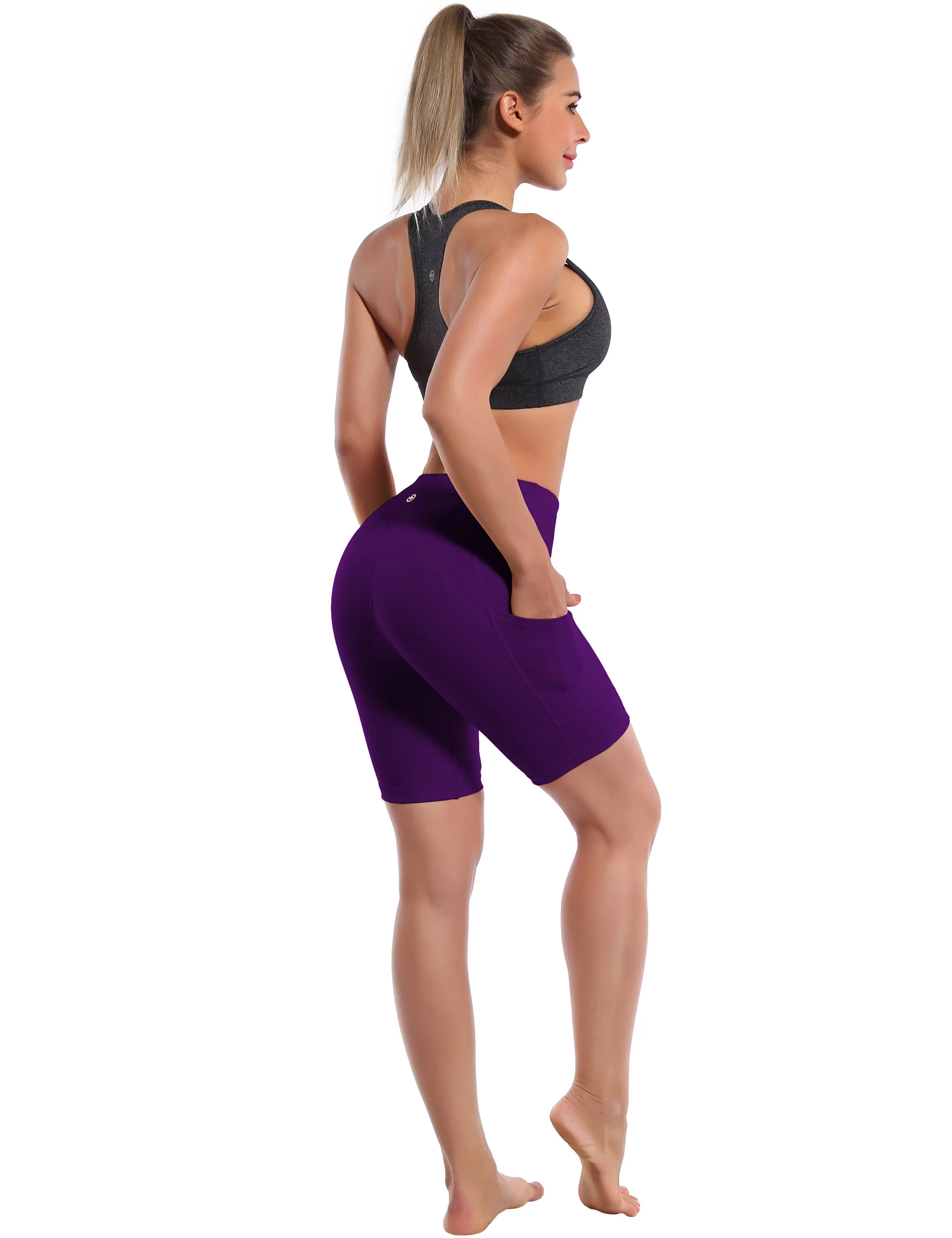 8" Side Pockets Yoga Shorts eggplantpurple