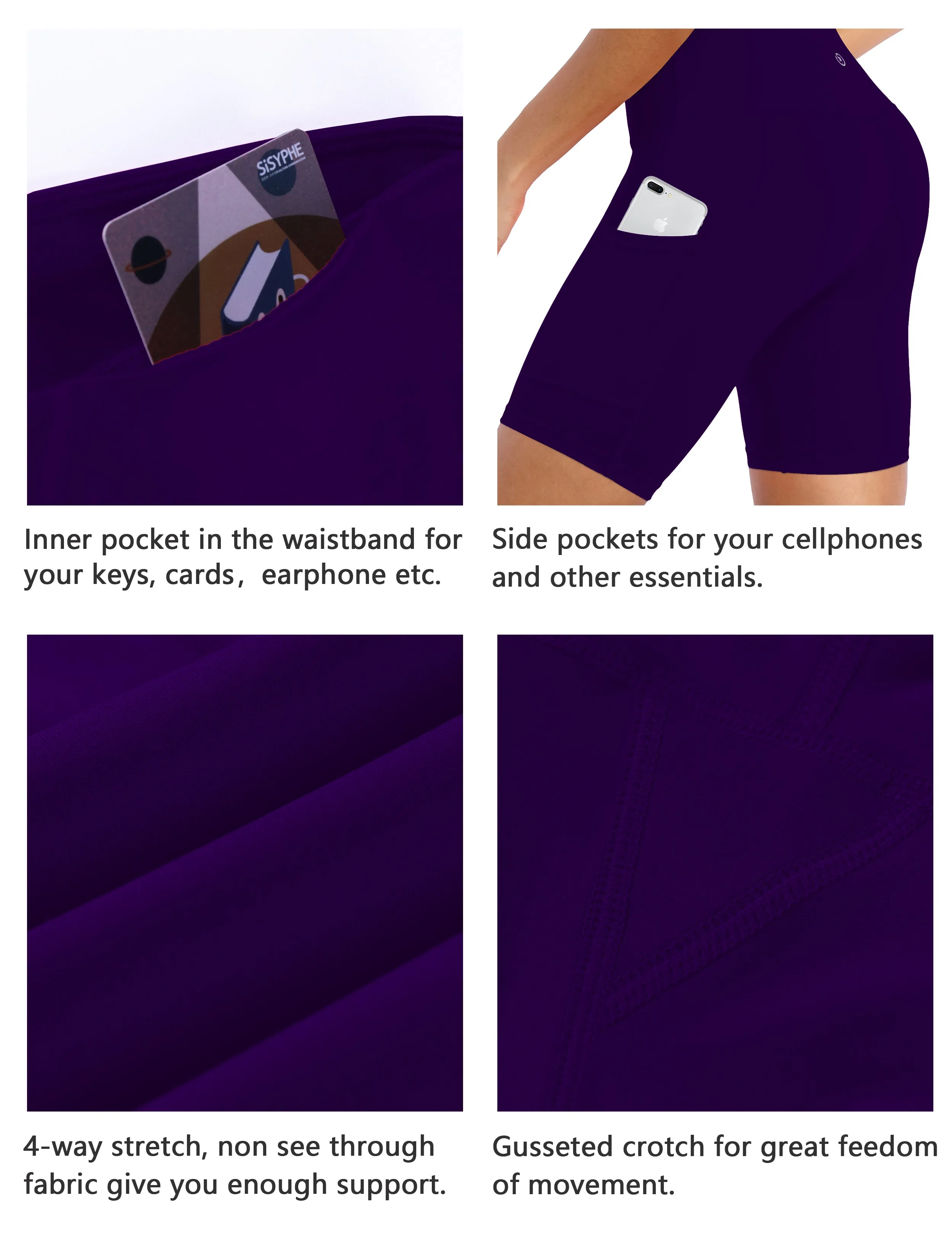 8" Side Pockets Yoga Shorts eggplantpurple