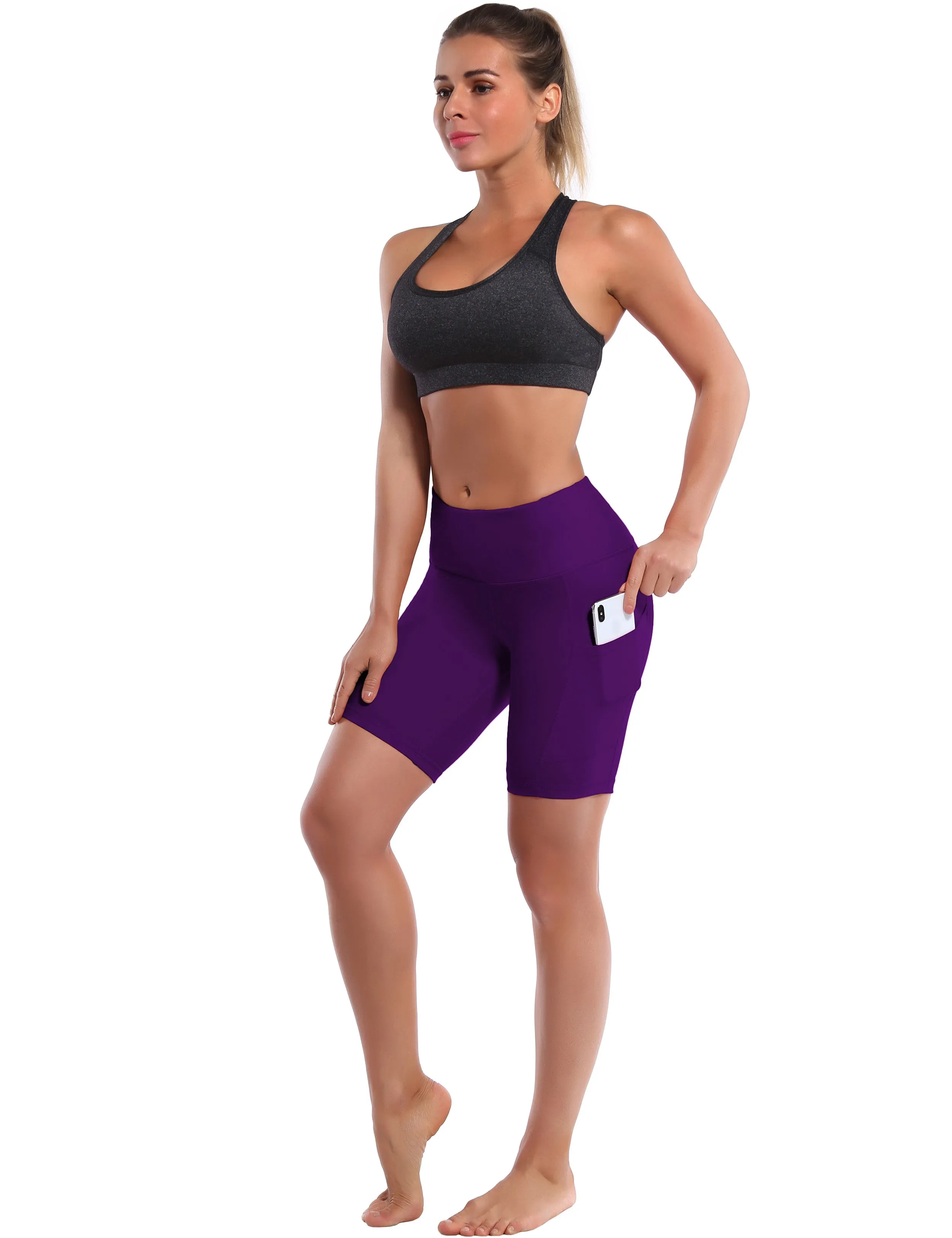 8" Side Pockets Yoga Shorts eggplantpurple