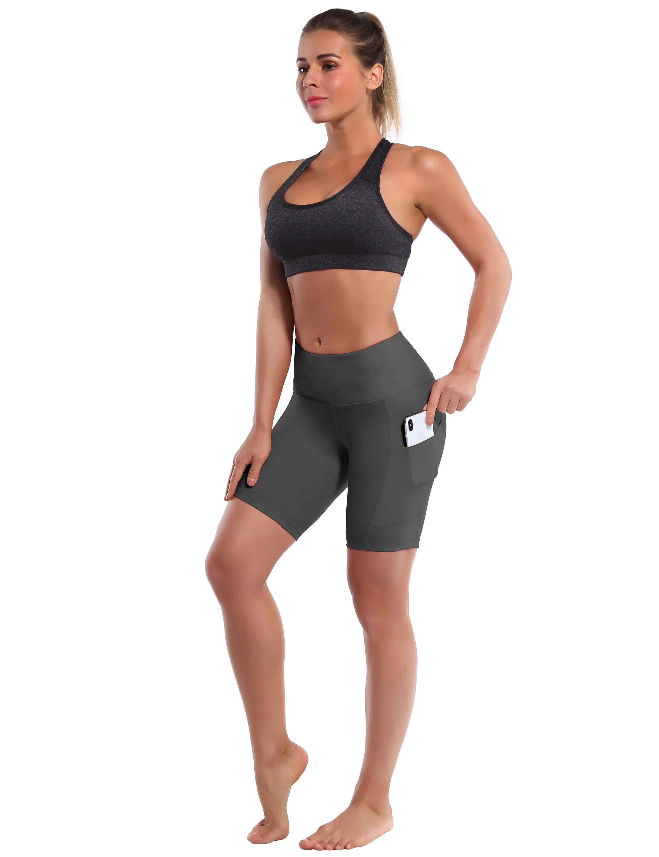 8" Side Pockets Yoga Shorts shadowcharcoal