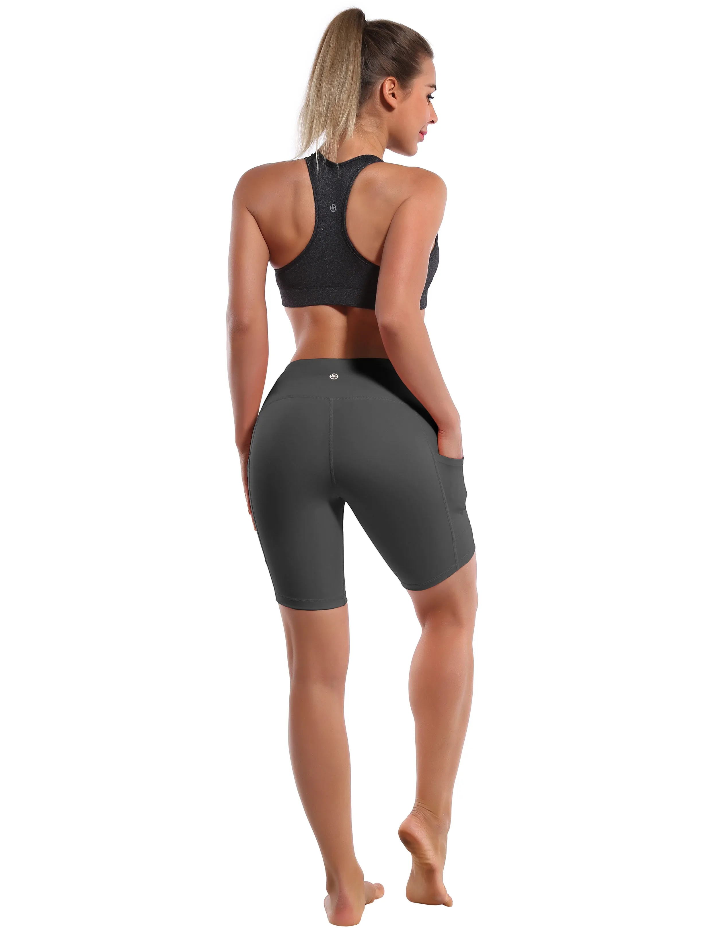 8" Side Pockets Yoga Shorts shadowcharcoal