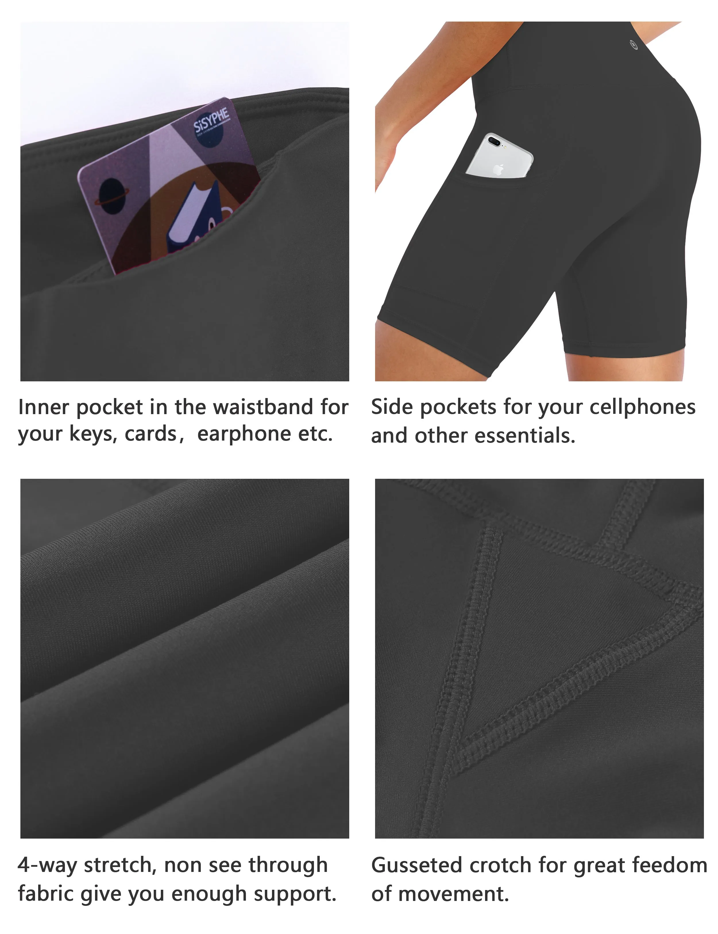 8" Side Pockets Yoga Shorts shadowcharcoal