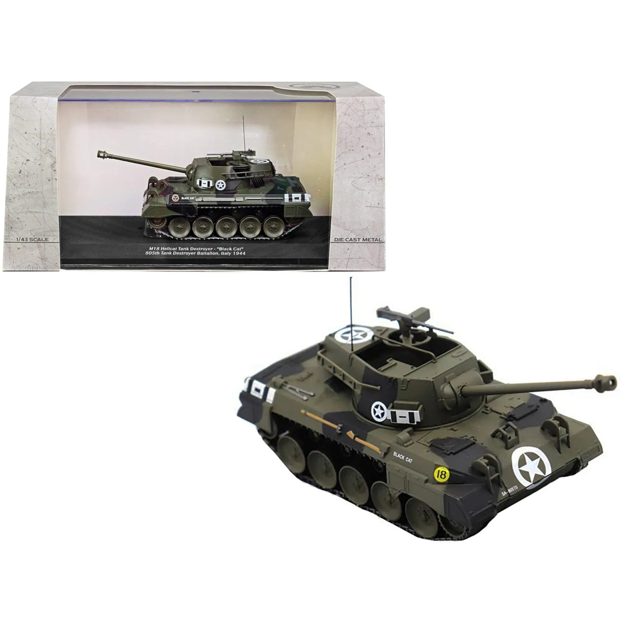 AFV's of WWII 1/43 Scale Model Tank - M18 Hellcat Destroyer Black Cat U.S.A. 805th