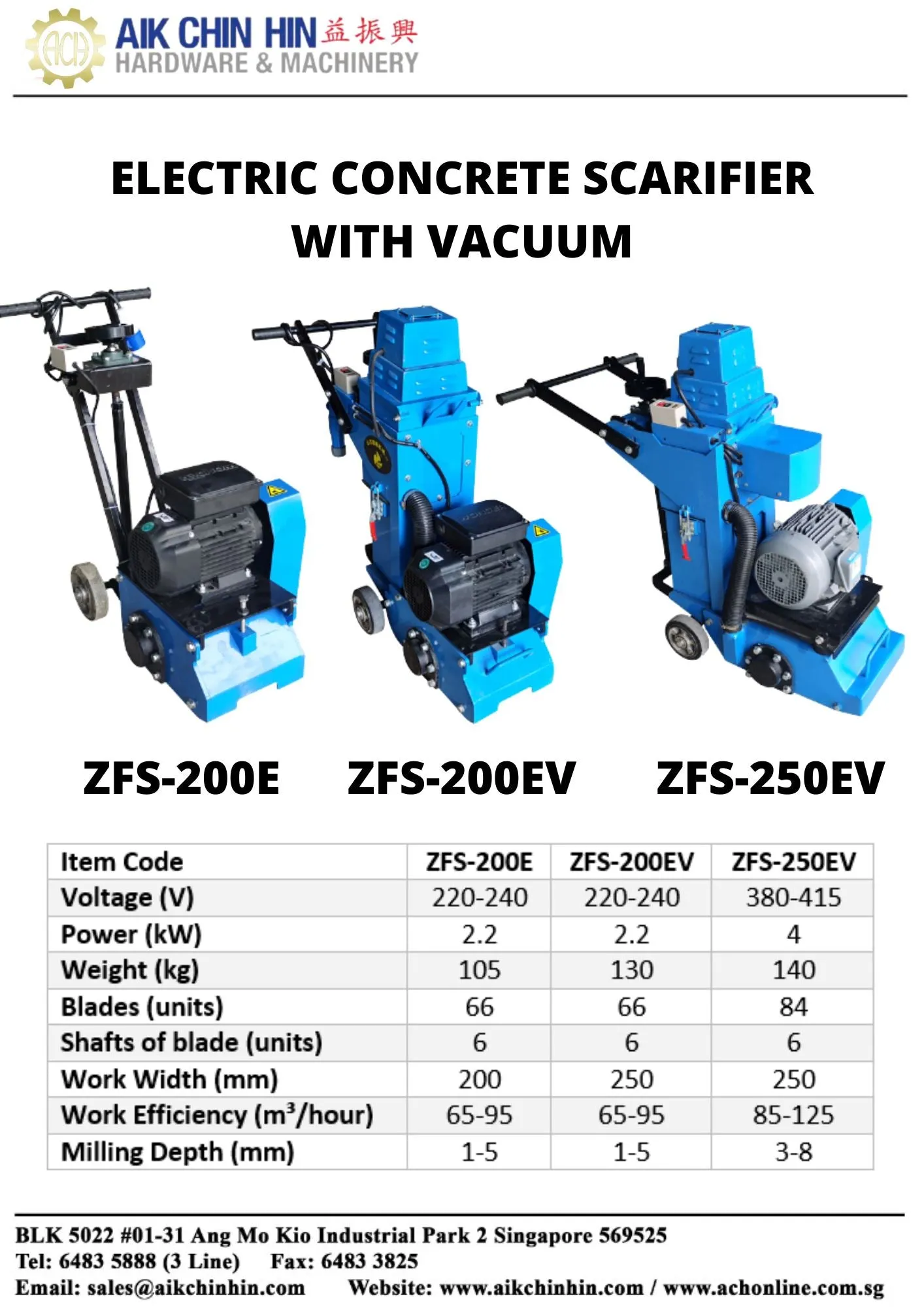 Aiko 240V ZFS-200EV Electric Concrete Scarifier With Vacuum 200mm | Model : ZFS-200EV