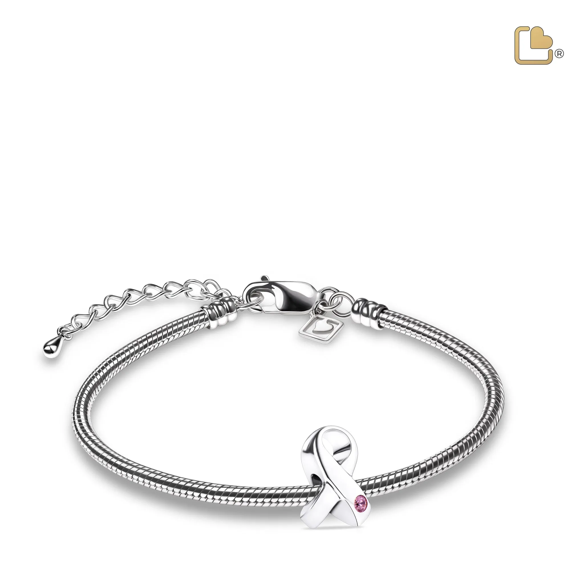 Awareness with Pink Crystal Sterling Silver Cremation Bracelet Bead