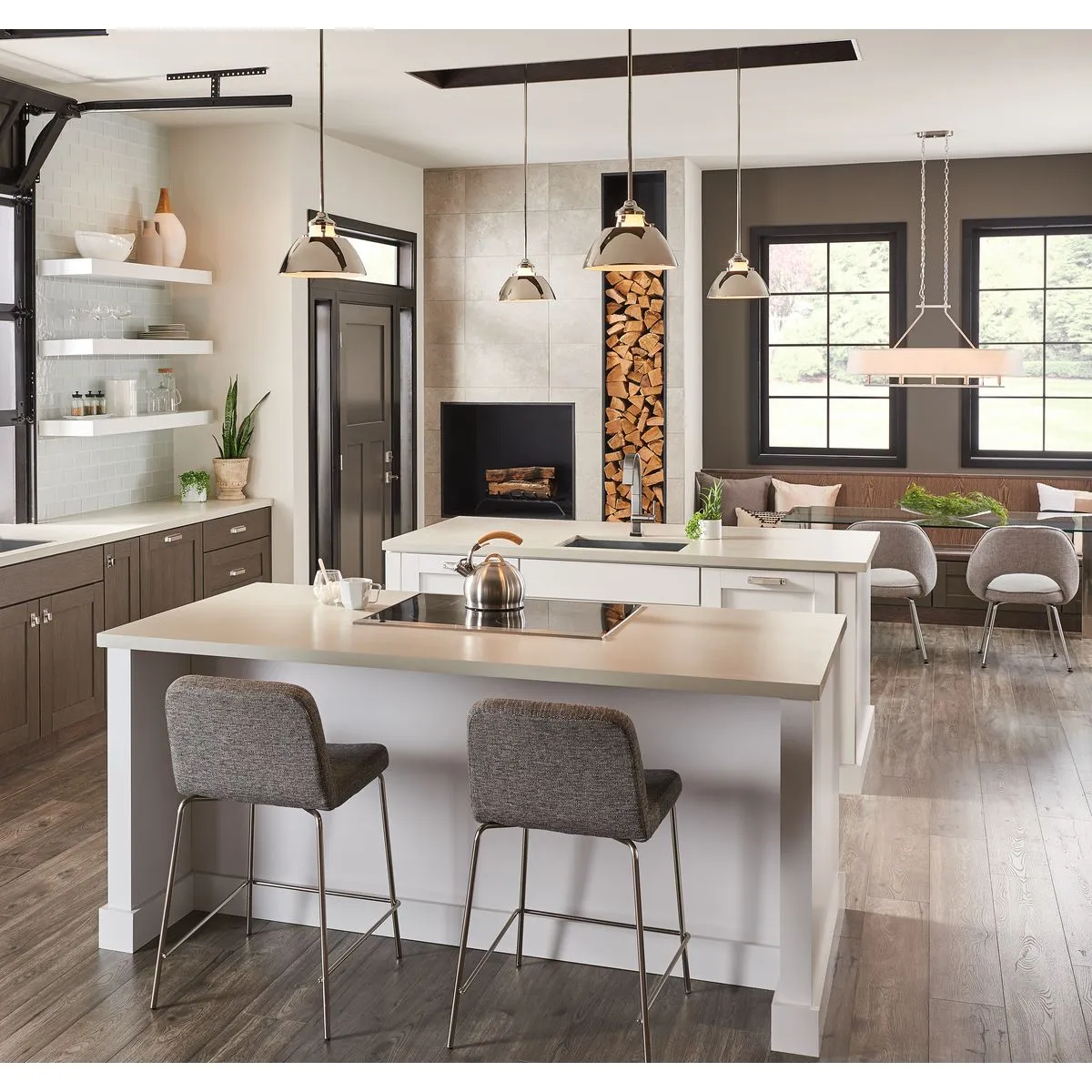 Carbon Collection One-Light Etched White Glass Pendant Light