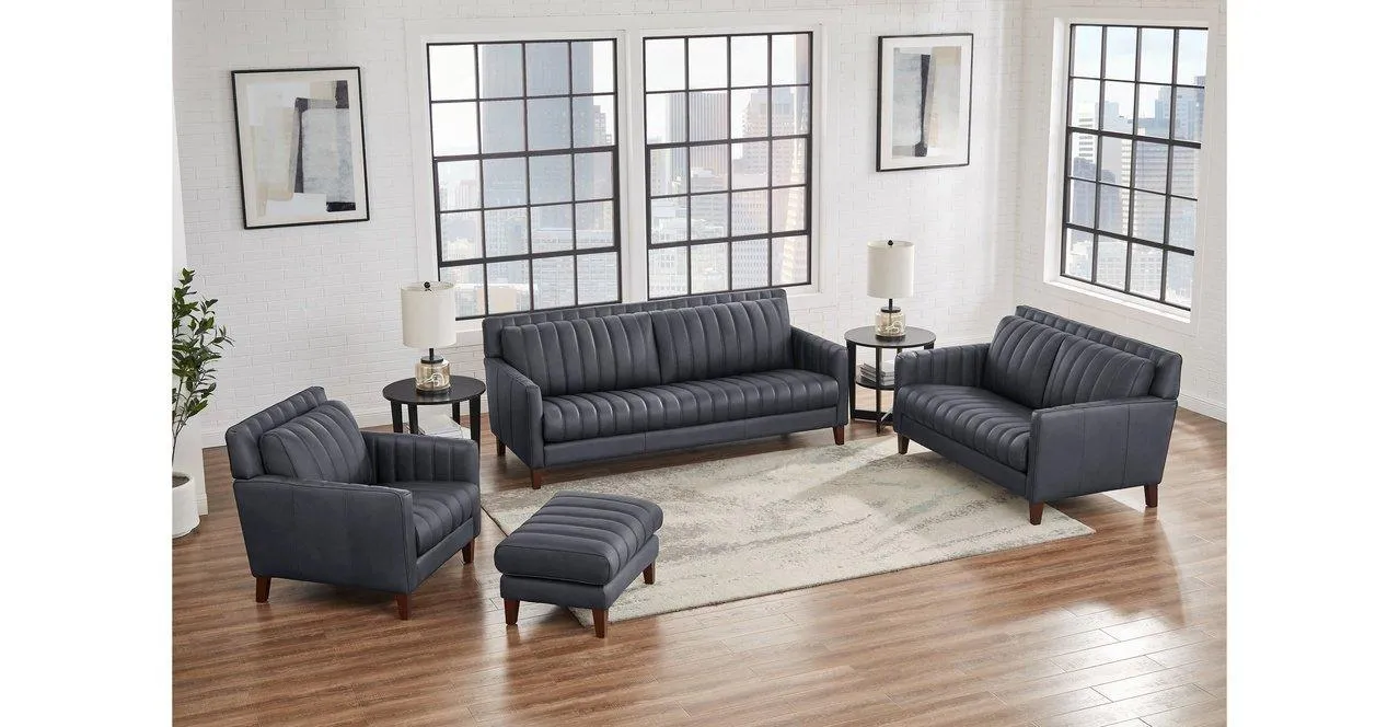 Ennis Leather Sofa Collection, Midnight Gray