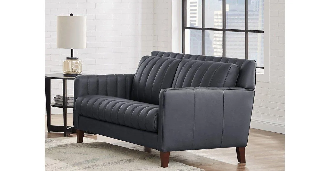 Ennis Leather Sofa Collection, Midnight Gray