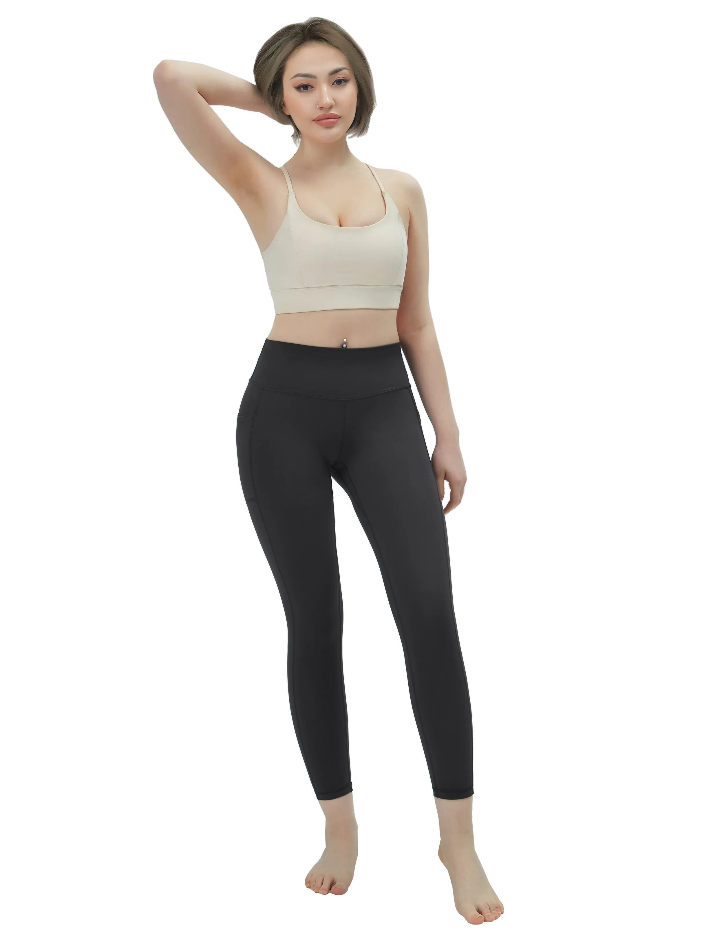 High Waisted Golf Pants 7/8 Length Leggings with Pockets charcoalgrey_Golf