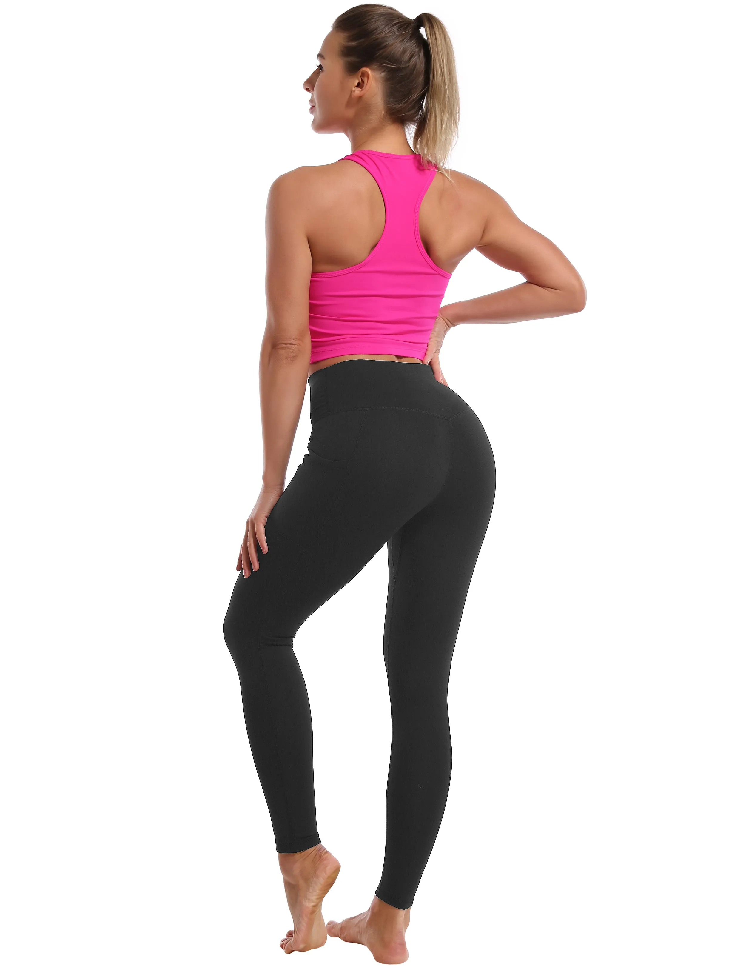 High Waisted Golf Pants 7/8 Length Leggings with Pockets charcoalgrey_Golf
