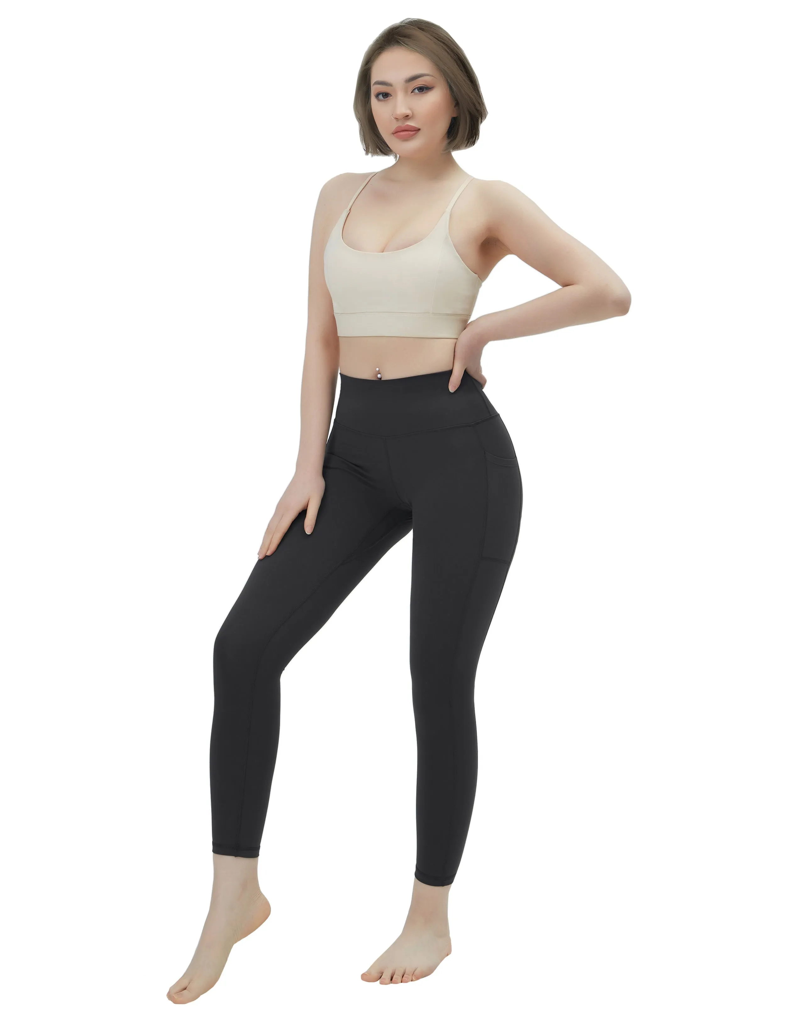 High Waisted Golf Pants 7/8 Length Leggings with Pockets charcoalgrey_Golf