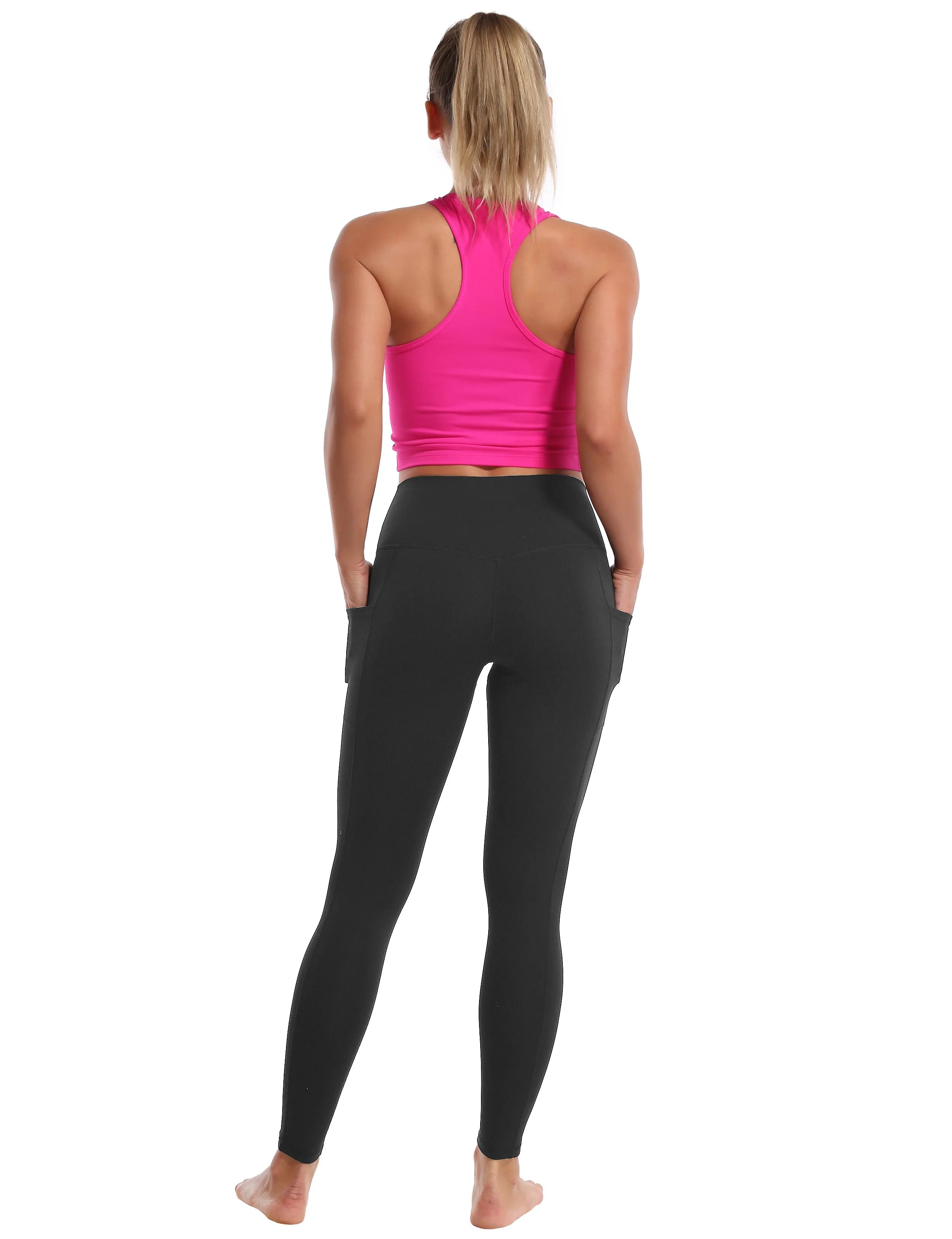 High Waisted Golf Pants 7/8 Length Leggings with Pockets charcoalgrey_Golf