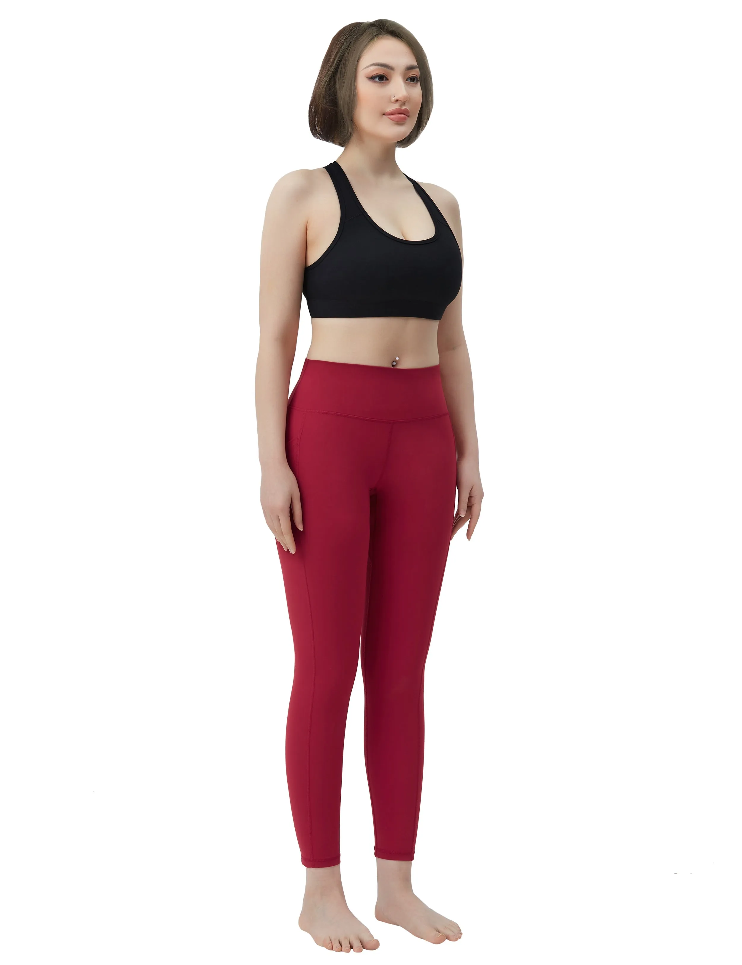 High Waisted Golf Pants 7/8 Length Leggings with Pockets red_Golf