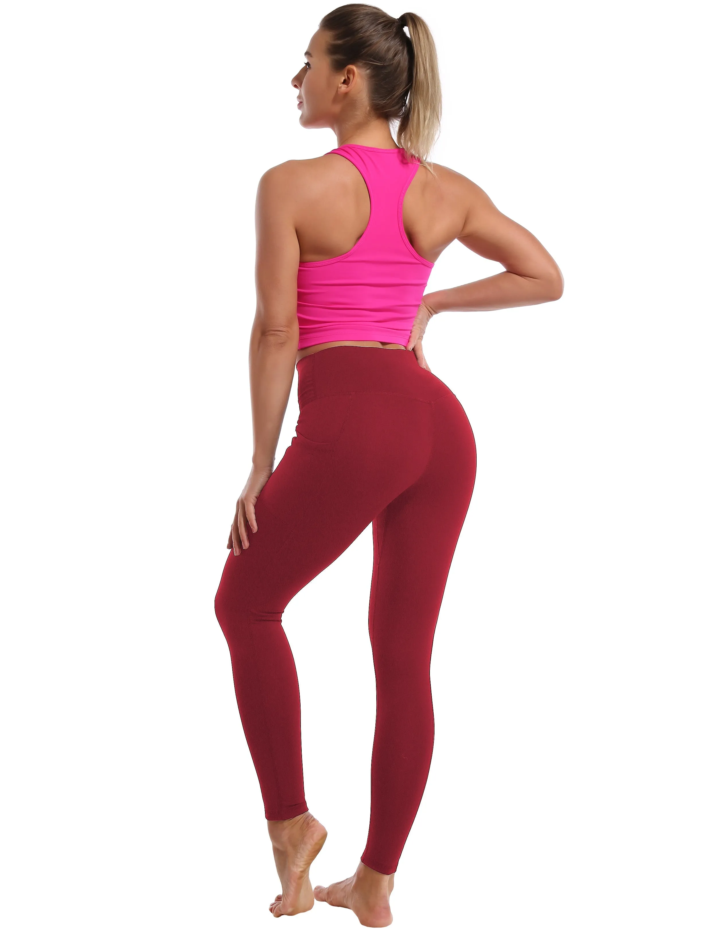 High Waisted Golf Pants 7/8 Length Leggings with Pockets red_Golf