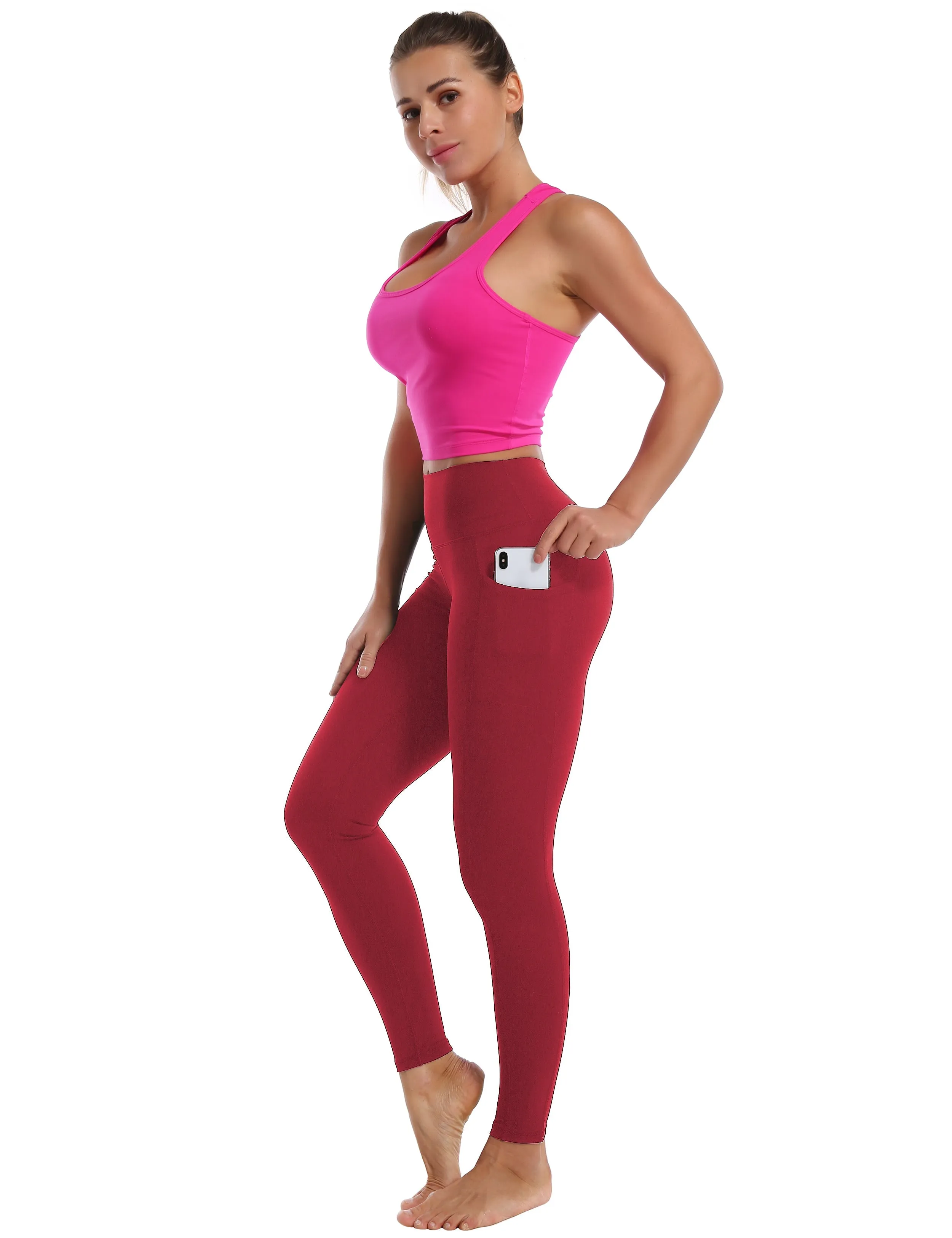 High Waisted Golf Pants 7/8 Length Leggings with Pockets red_Golf